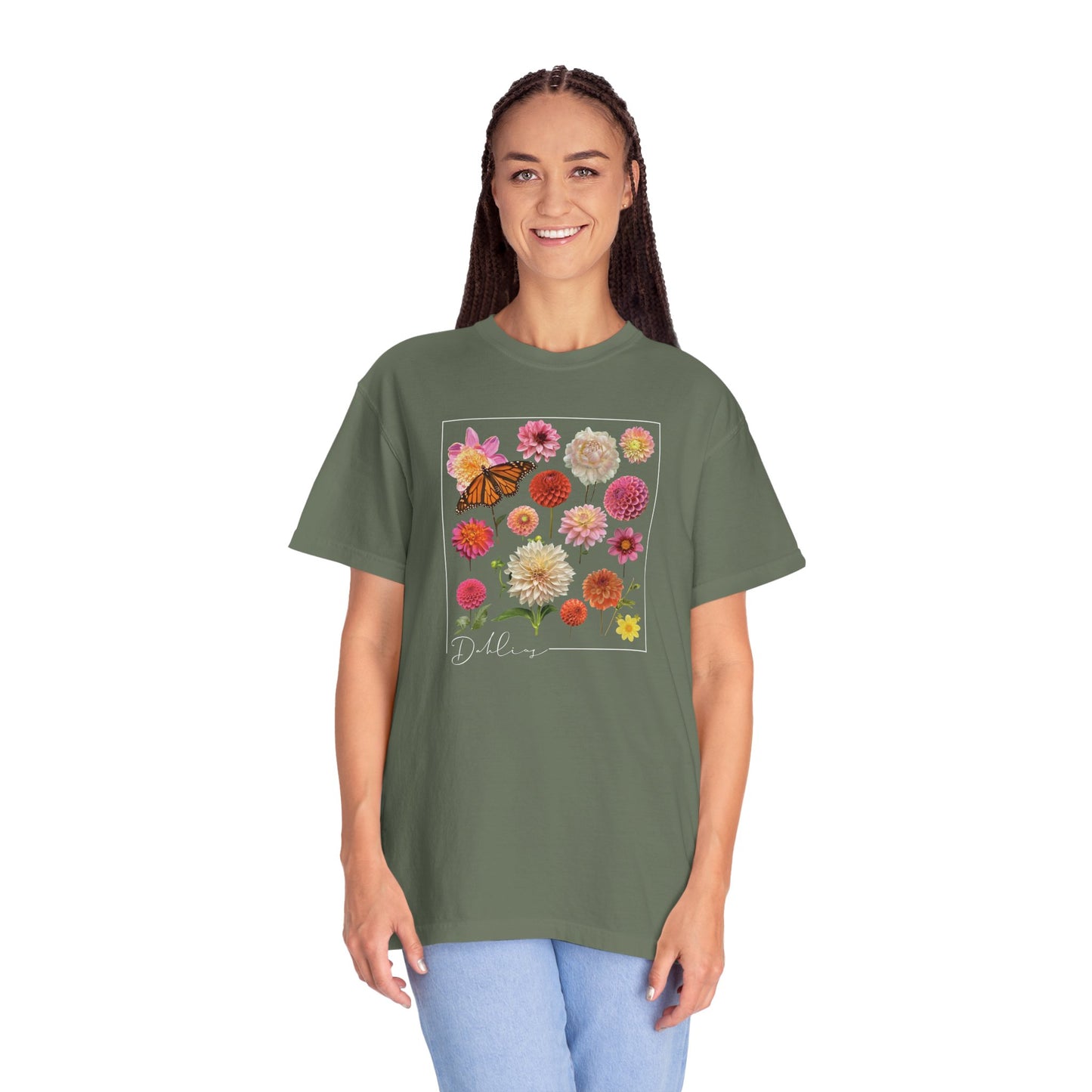 Dahlia Floral Butterfly Unisex Garment-Dyed T-Shirt - Perfect for Spring Celebrations