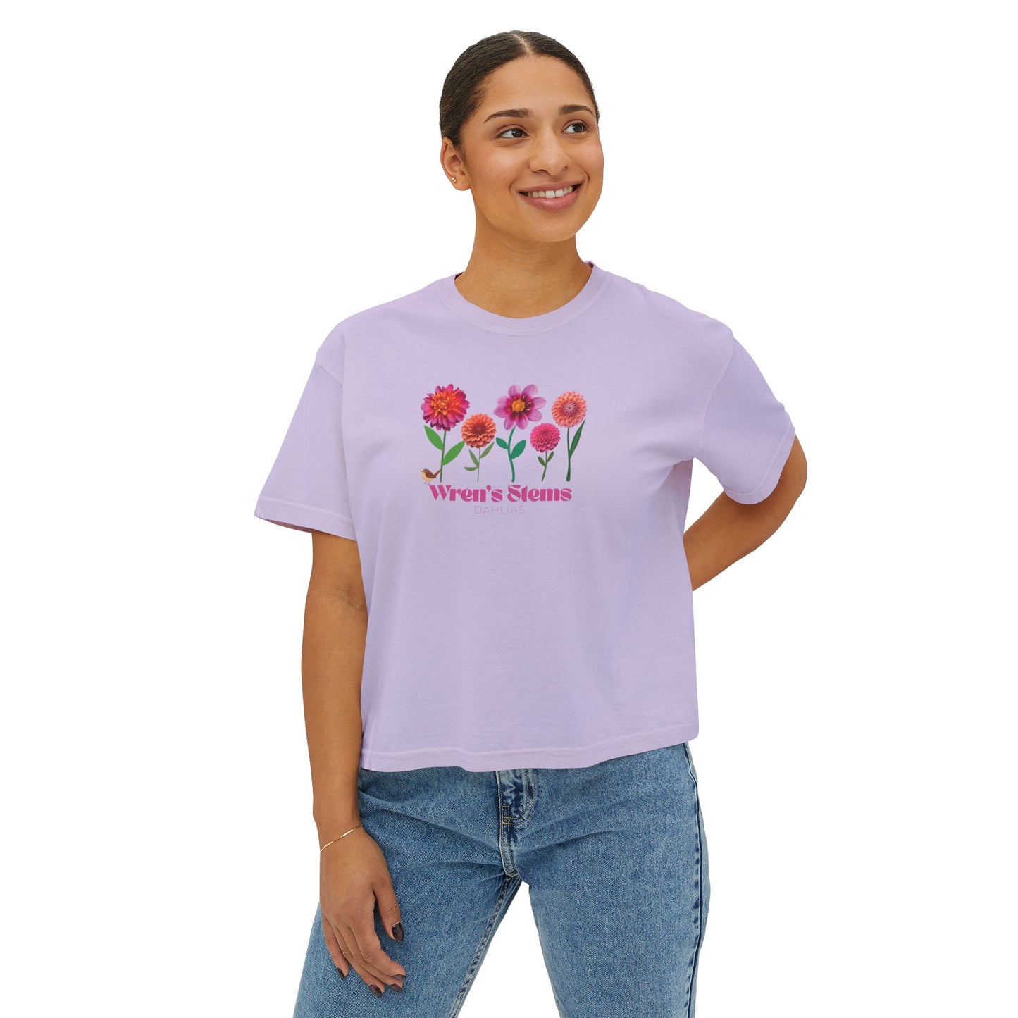 Floral Women's Boxy Tee - Wren's Stems Dahlia Tee