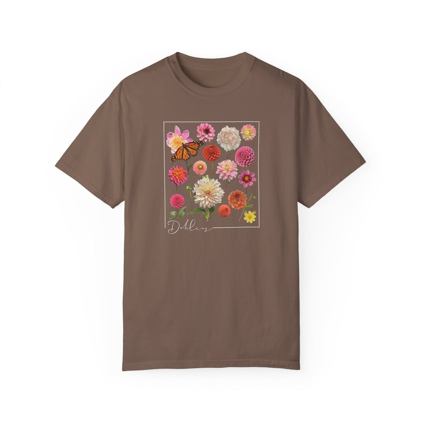 Dahlia Floral Butterfly Unisex Garment-Dyed T-Shirt - Perfect for Spring Celebrations