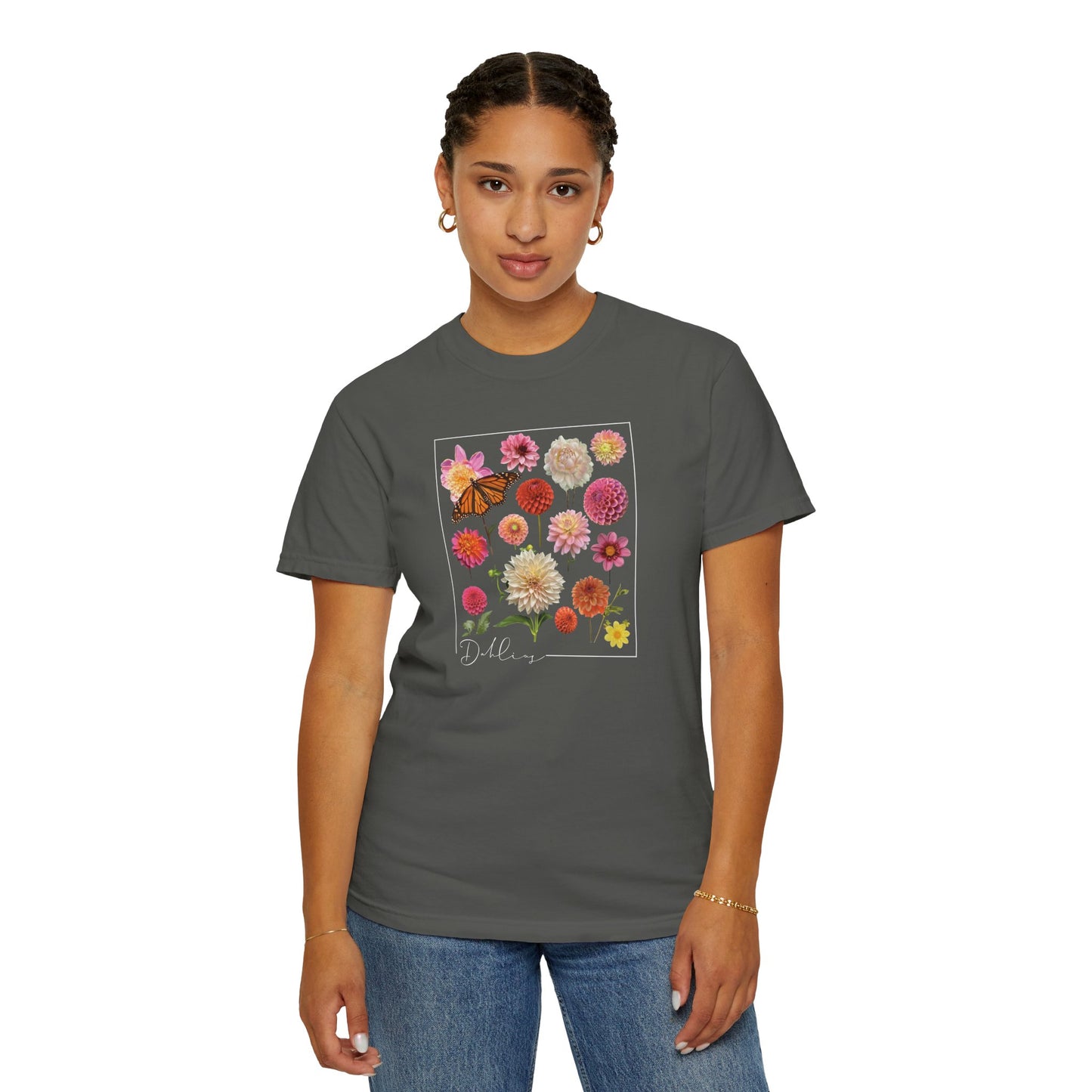 Dahlia Floral Butterfly Unisex Garment-Dyed T-Shirt - Perfect for Spring Celebrations