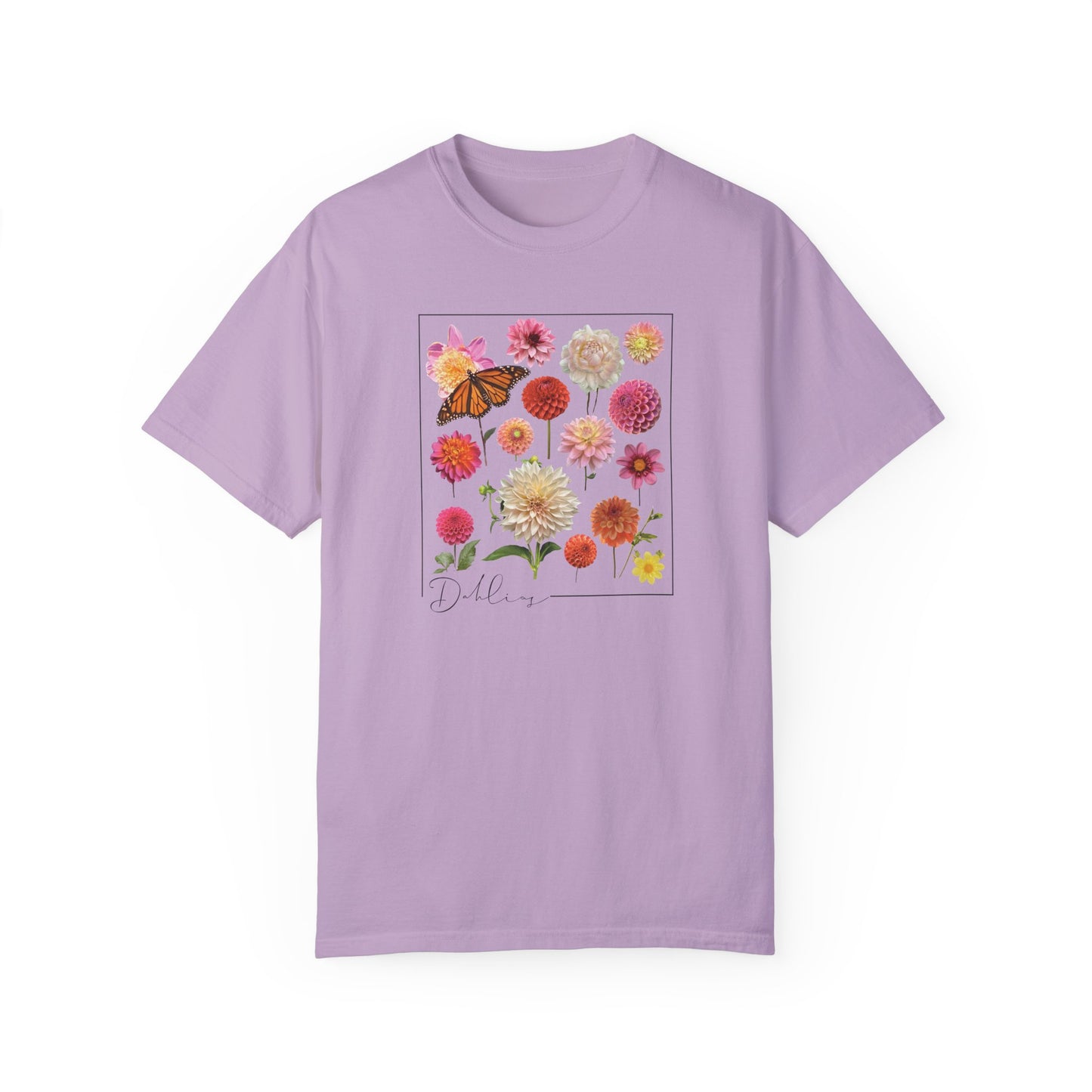 Dahlia Floral Butterfly Unisex Garment-Dyed T-Shirt - Perfect for Spring Celebrations
