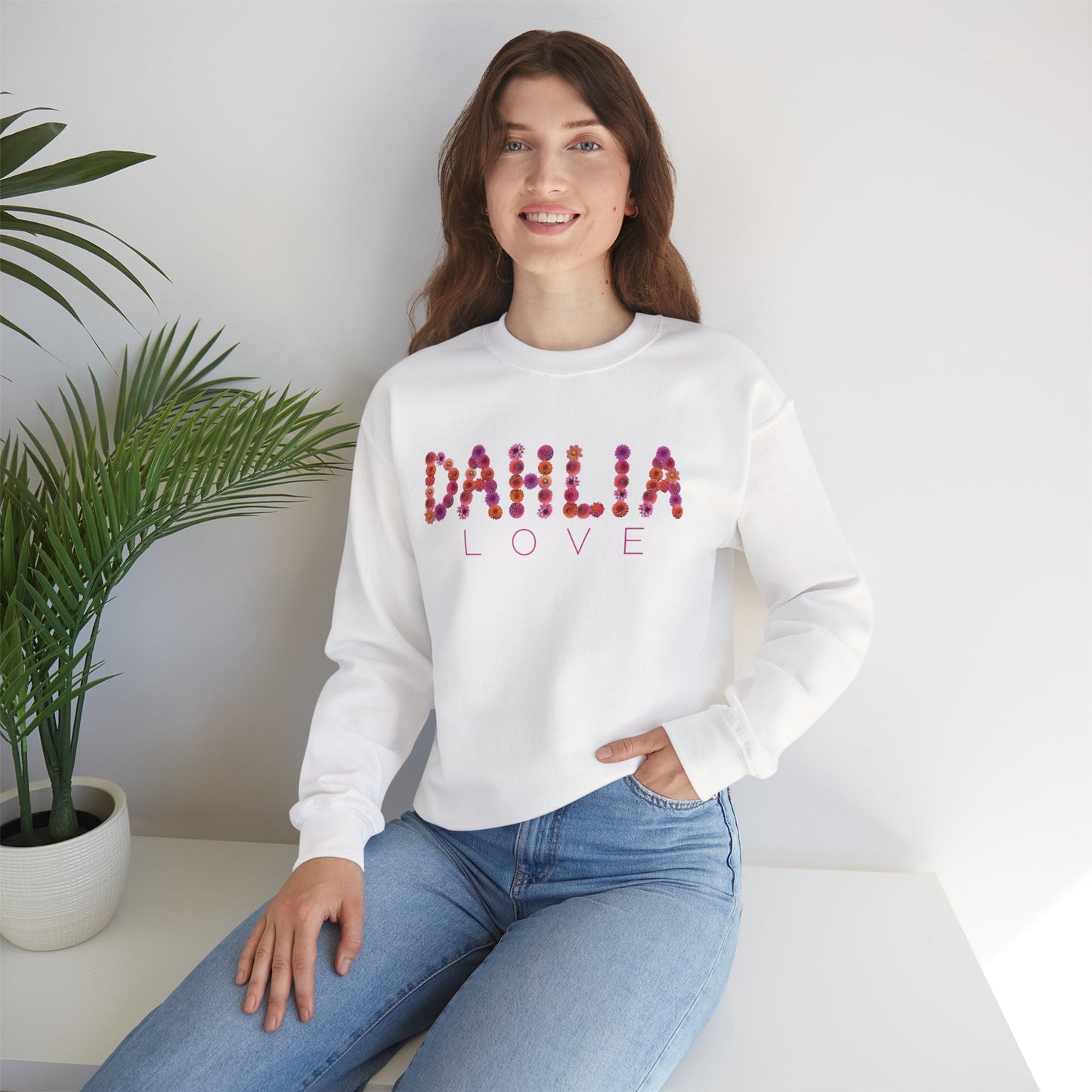Dahlia Love Sweatshirt - Cozy Floral Crewneck for Spring, Perfect Gift for Flower Lovers, Everyday Casual Wear, Mother's Day, Birthday