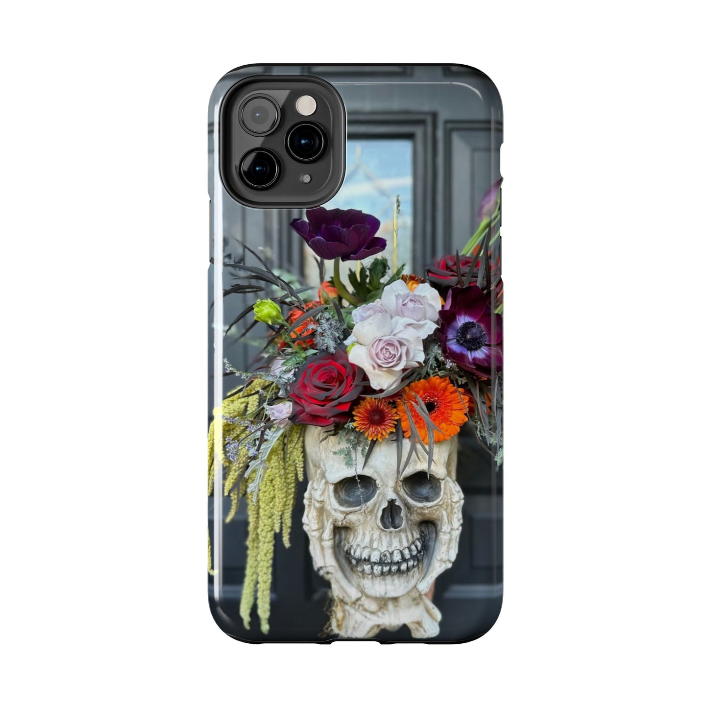 Floral Skull Tough Phone Case - Durable Protection with Pink Dahlia Design
