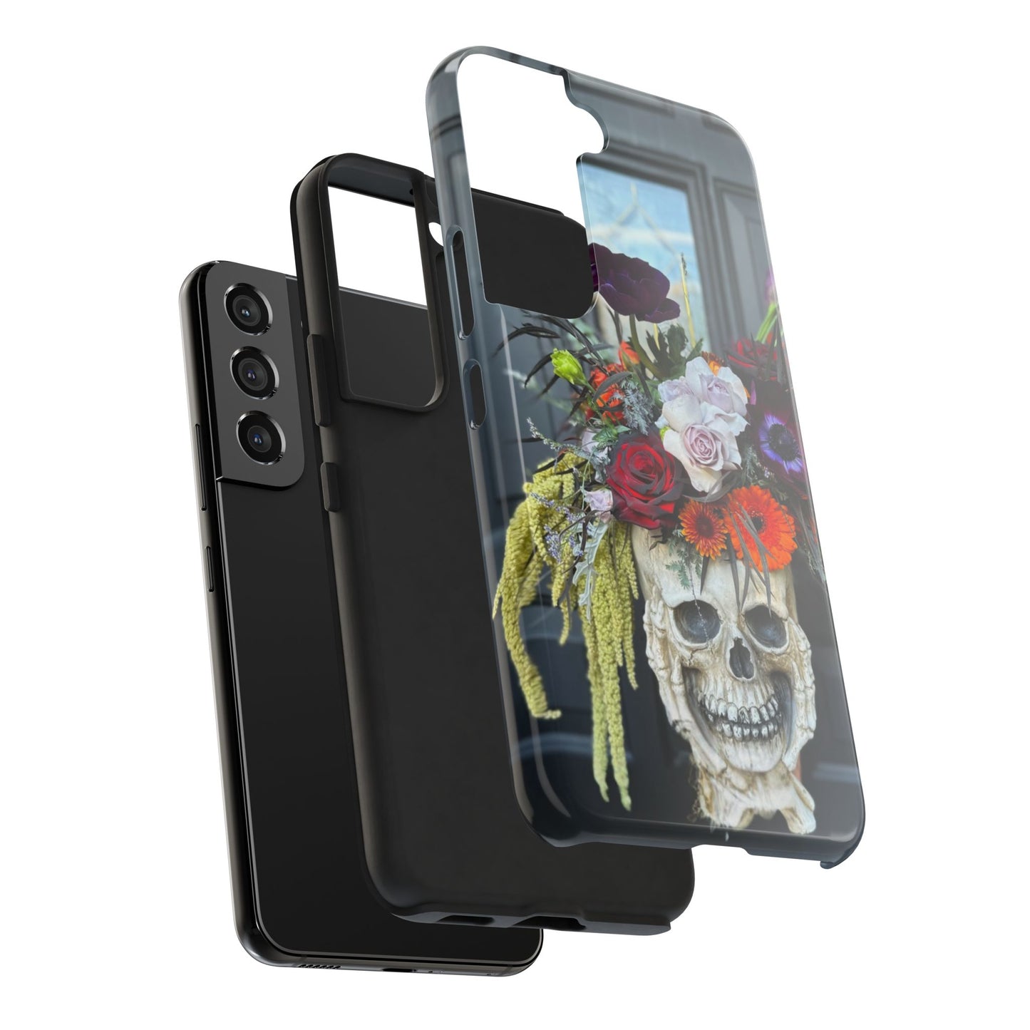 Floral Skull Tough Phone Case - Durable Protection with Pink Dahlia Design