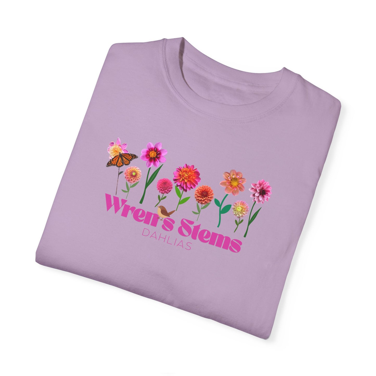 Dahlia Floral Garden T-Shirt for Nature Lovers, Gift for Her, Spring Style, Wren's Stems Dahlias, Summer Vibe