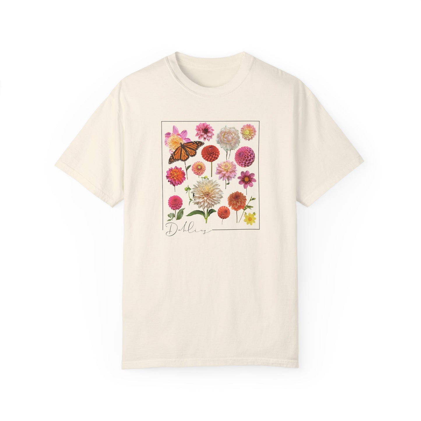 Dahlia Floral Butterfly Unisex Garment-Dyed T-Shirt - Perfect for Spring Celebrations