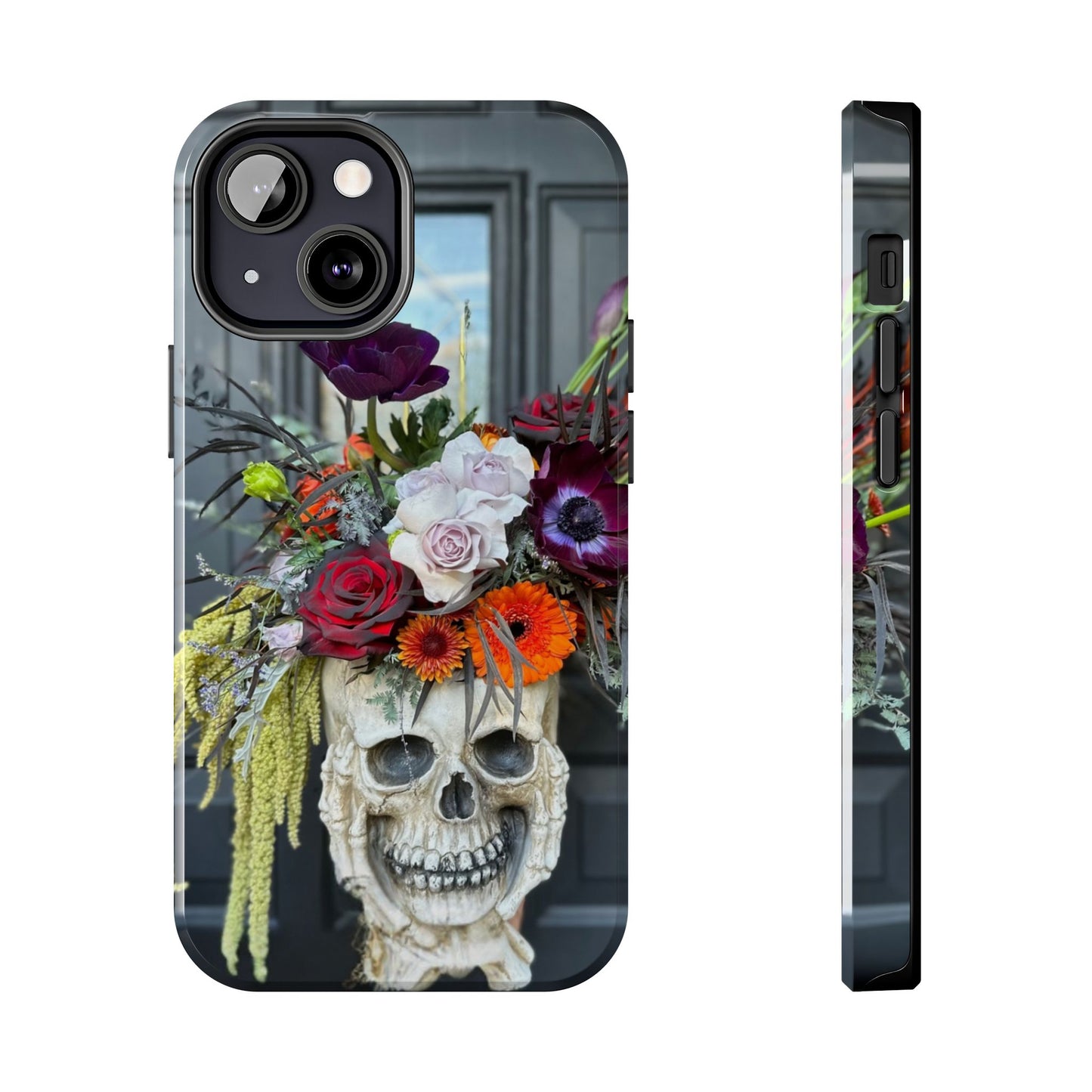 Floral Skull Tough Phone Case - Durable Protection with Pink Dahlia Design