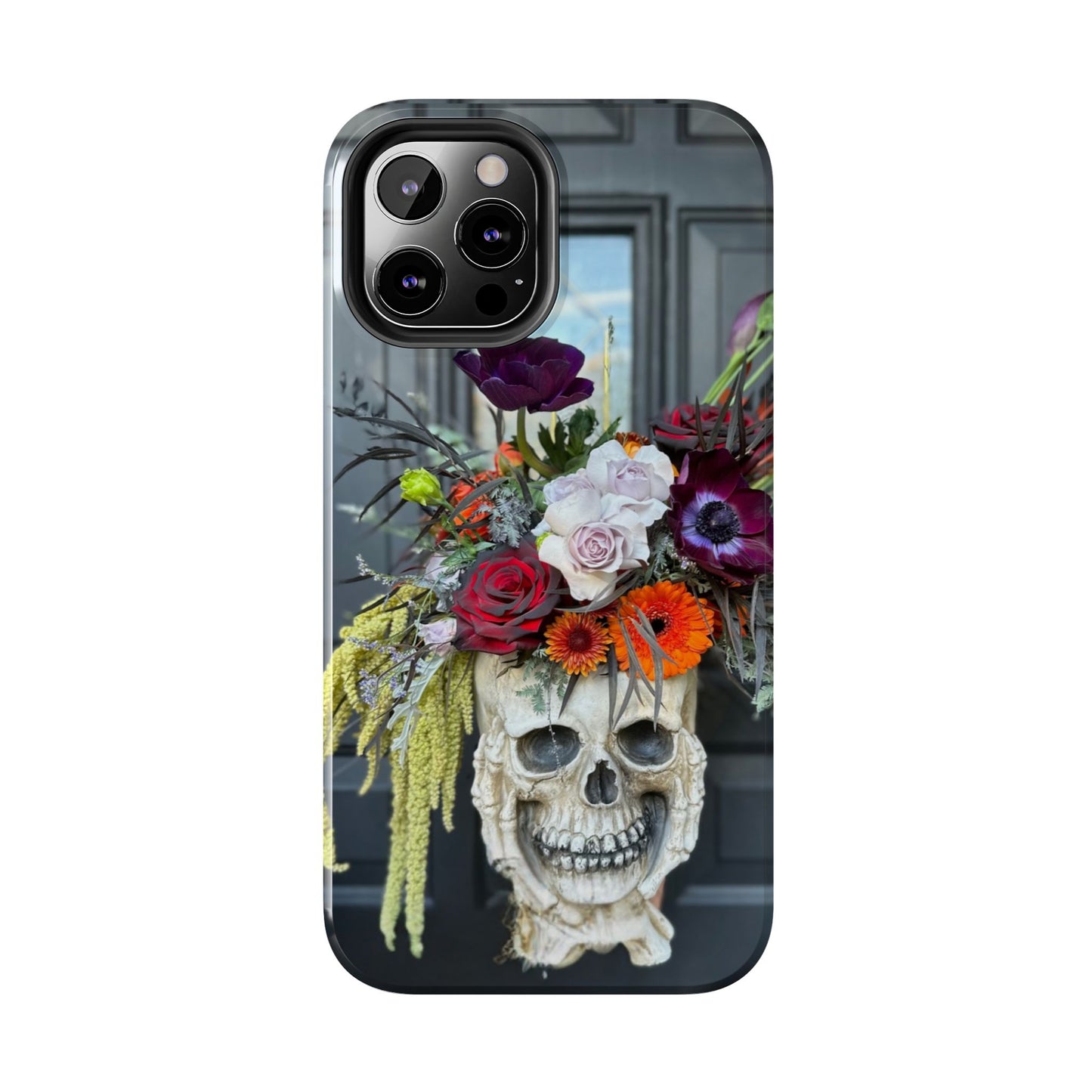 Floral Skull Tough Phone Case - Durable Protection with Pink Dahlia Design