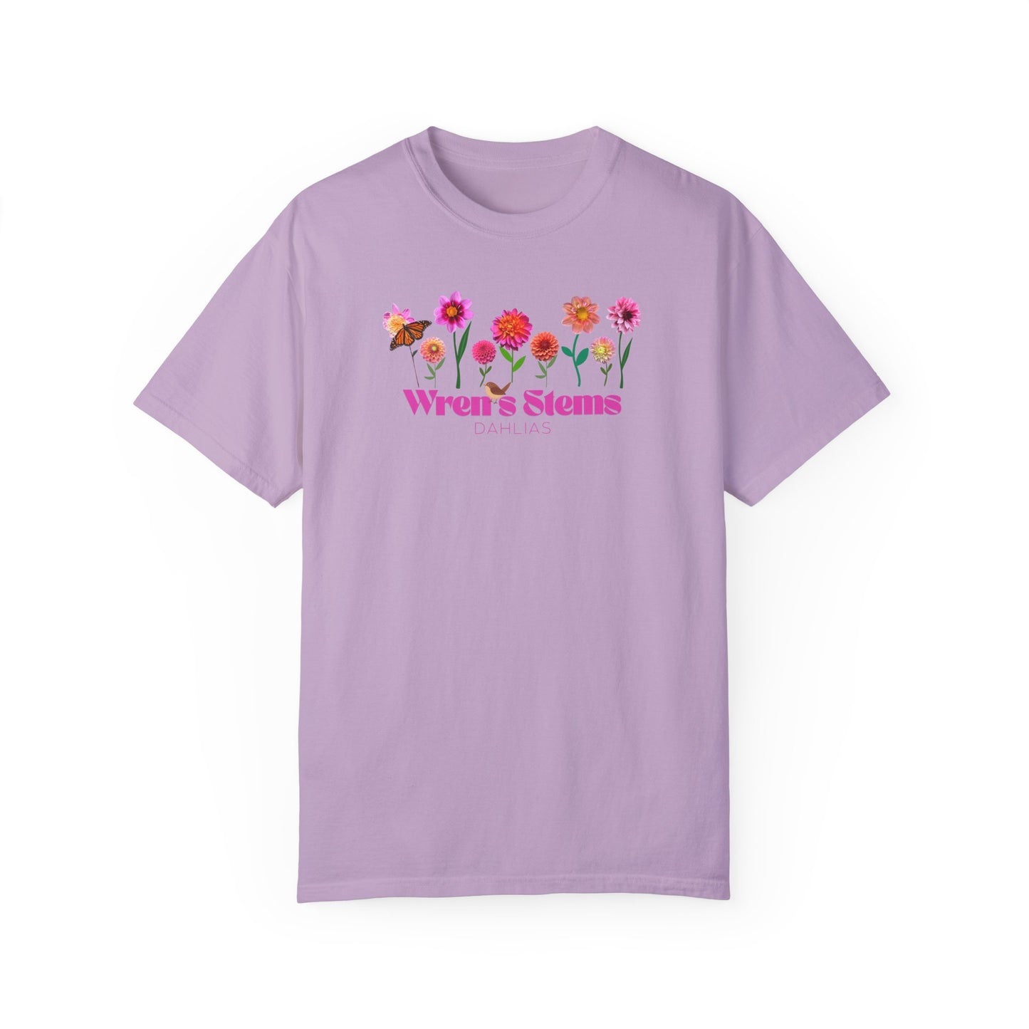 Dahlia Floral Garden T-Shirt for Nature Lovers, Gift for Her, Spring Style, Wren's Stems Dahlias, Summer Vibe