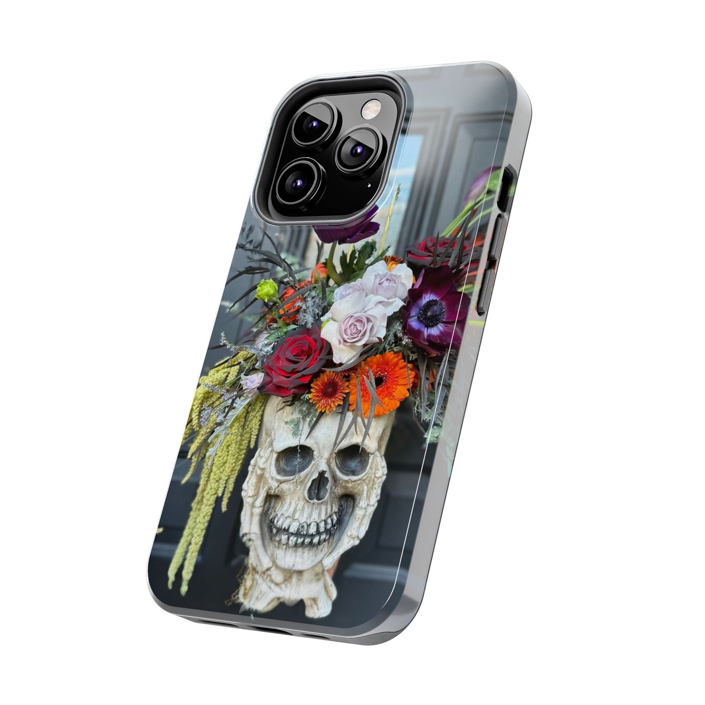 Floral Skull Tough Phone Case - Durable Protection with Pink Dahlia Design