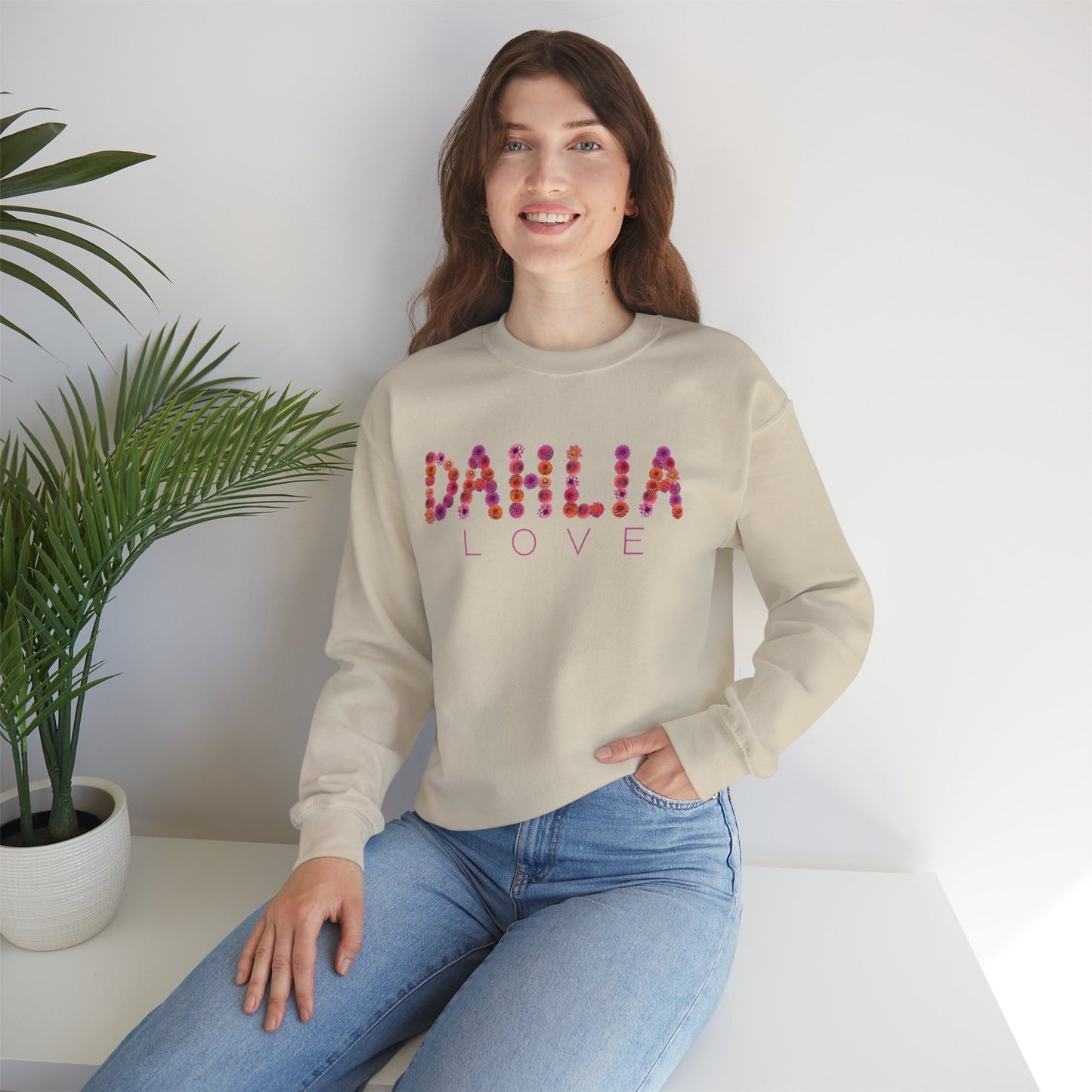 Dahlia Love Sweatshirt - Cozy Floral Crewneck for Spring, Perfect Gift for Flower Lovers, Everyday Casual Wear, Mother's Day, Birthday