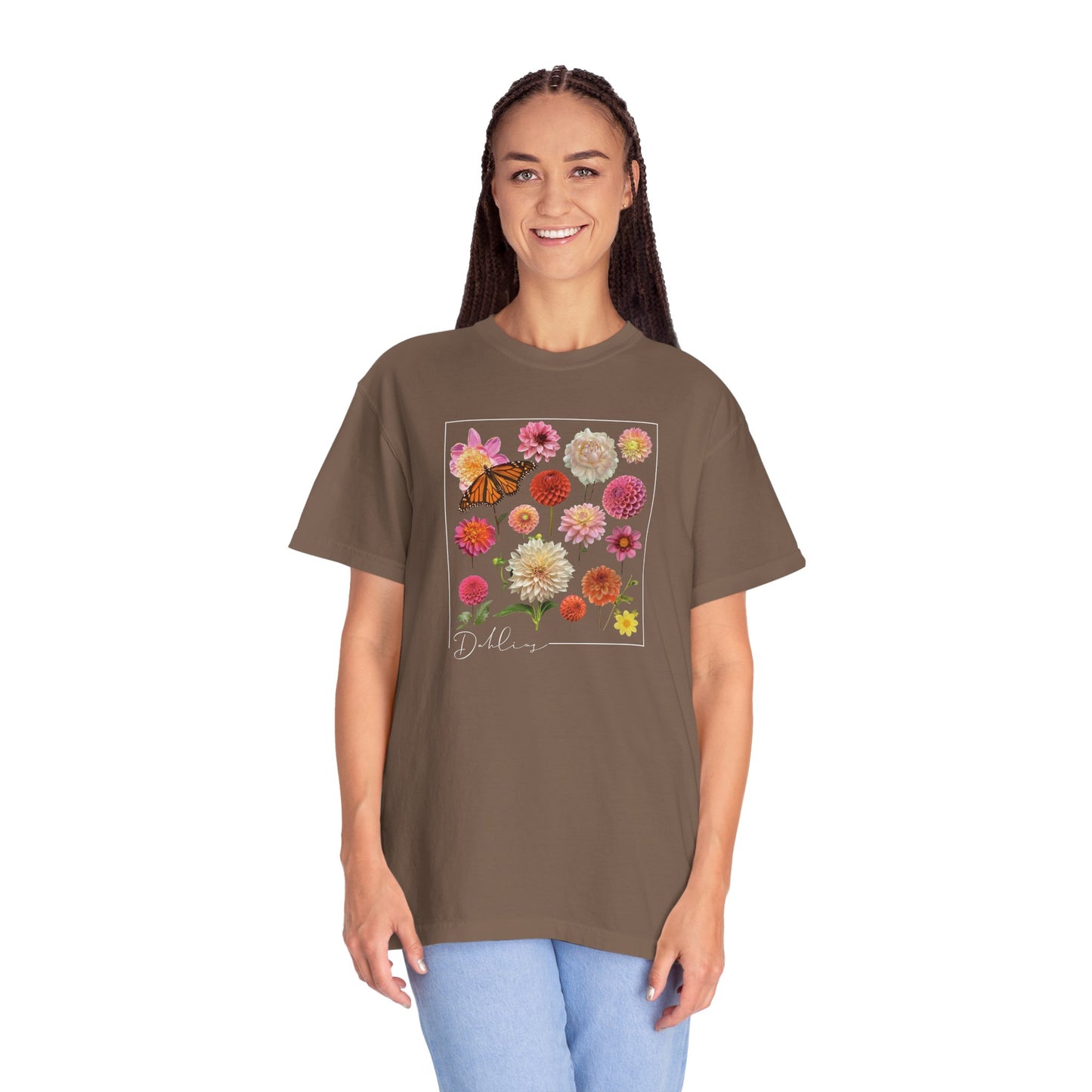 Dahlia Floral Butterfly Unisex Garment-Dyed T-Shirt - Perfect for Spring Celebrations