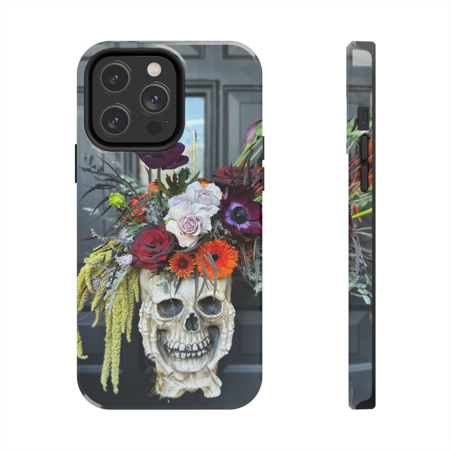Floral Skull Tough Phone Case - Durable Protection with Pink Dahlia Design
