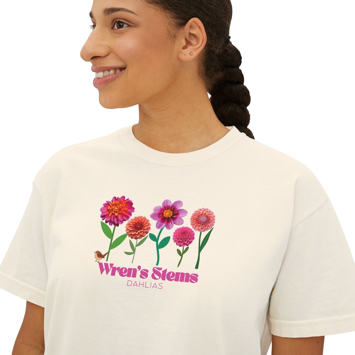 Floral Women's Boxy Tee - Wren's Stems Dahlia Tee