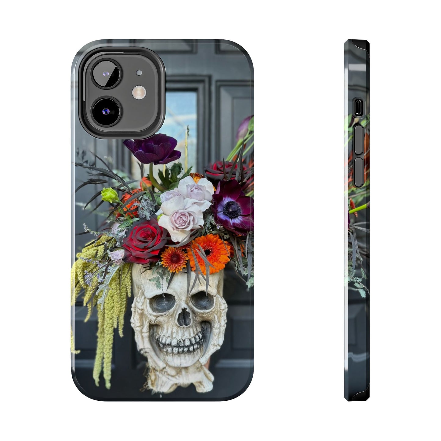 Floral Skull Tough Phone Case - Durable Protection with Pink Dahlia Design