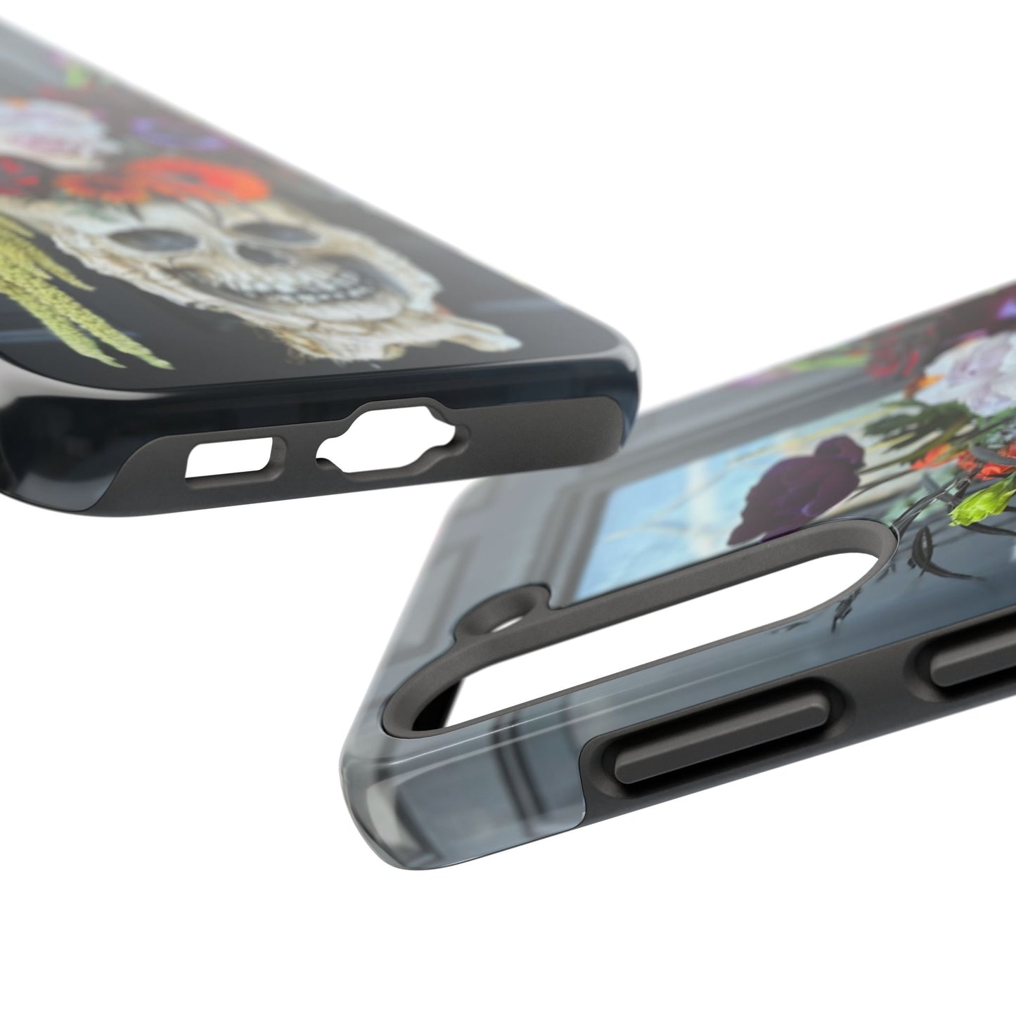 Floral Skull Tough Phone Case - Durable Protection with Pink Dahlia Design