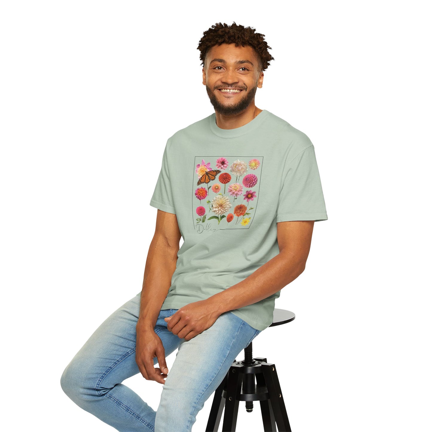 Dahlia Floral Butterfly Unisex Garment-Dyed T-Shirt - Perfect for Spring Celebrations