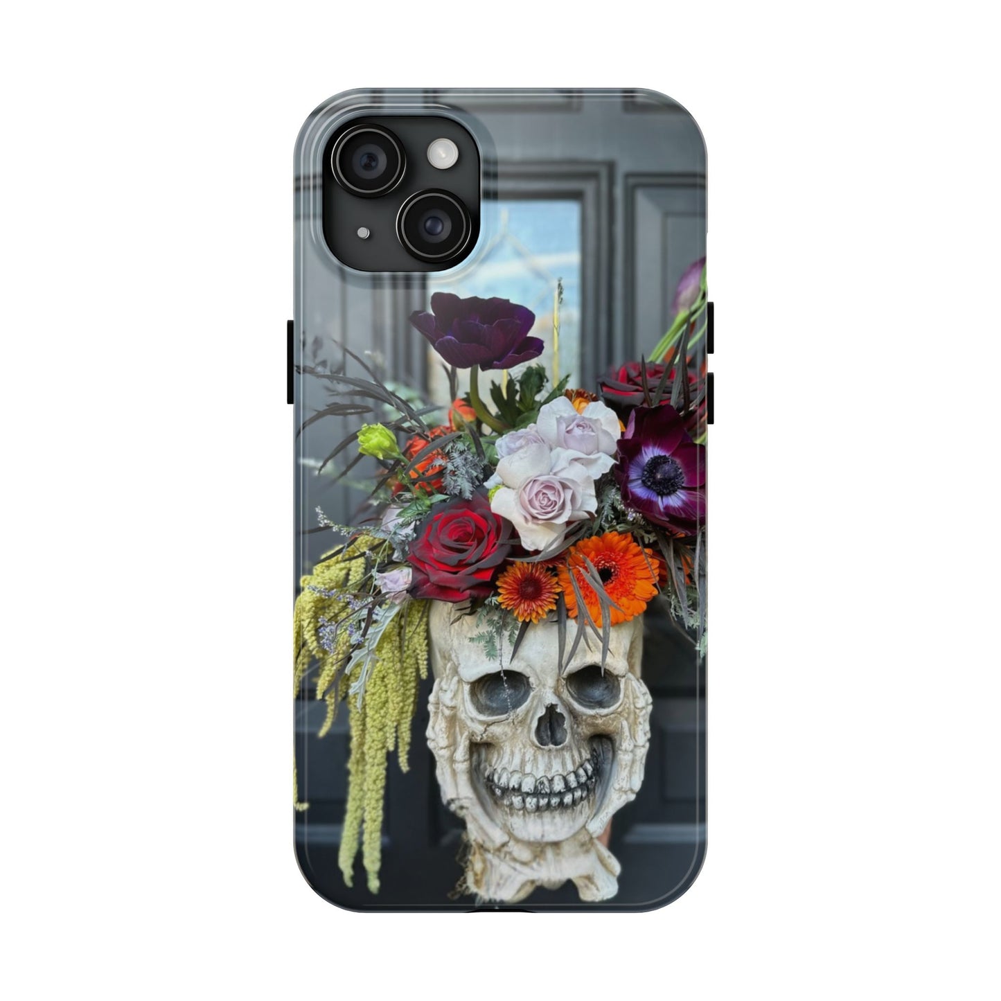Floral Skull Tough Phone Case - Durable Protection with Pink Dahlia Design