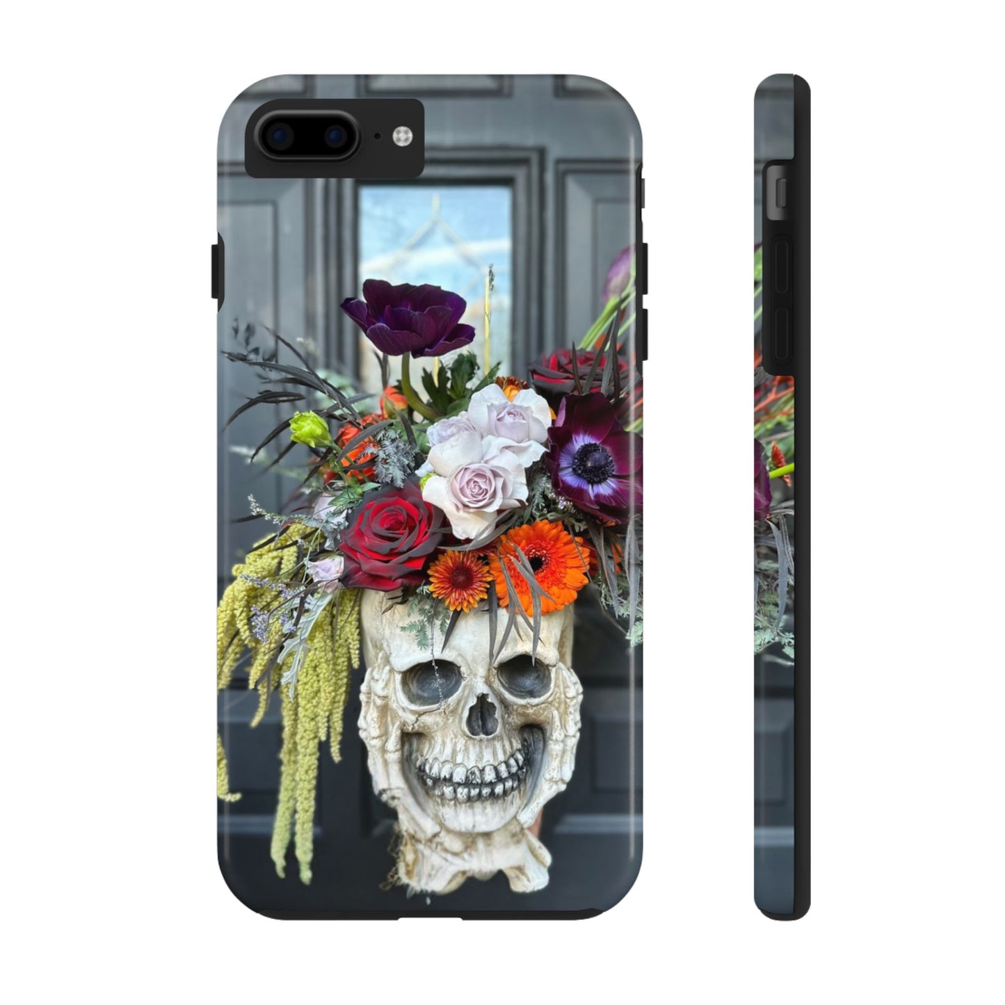 Floral Skull Tough Phone Case - Durable Protection with Pink Dahlia Design