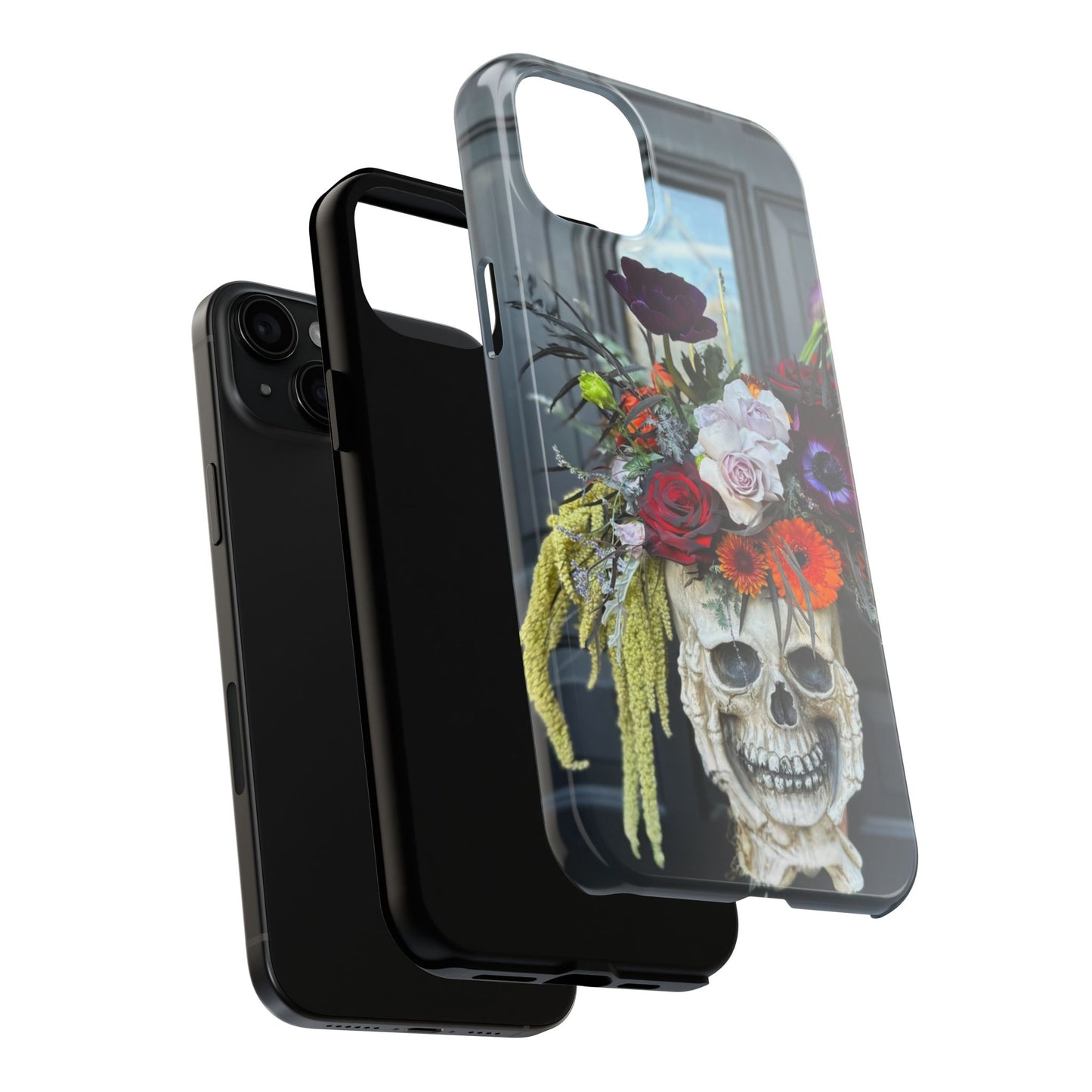 Floral Skull Tough Phone Case - Durable Protection with Pink Dahlia Design