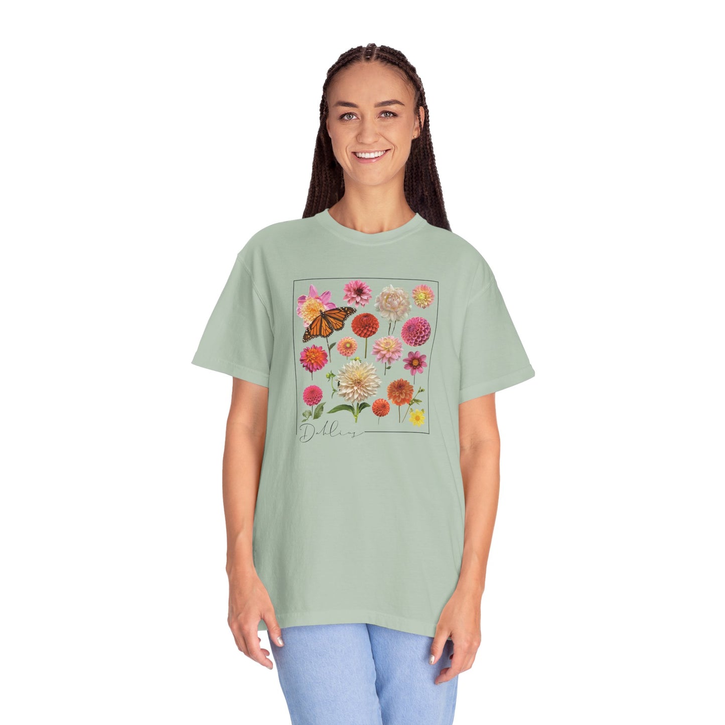 Dahlia Floral Butterfly Unisex Garment-Dyed T-Shirt - Perfect for Spring Celebrations