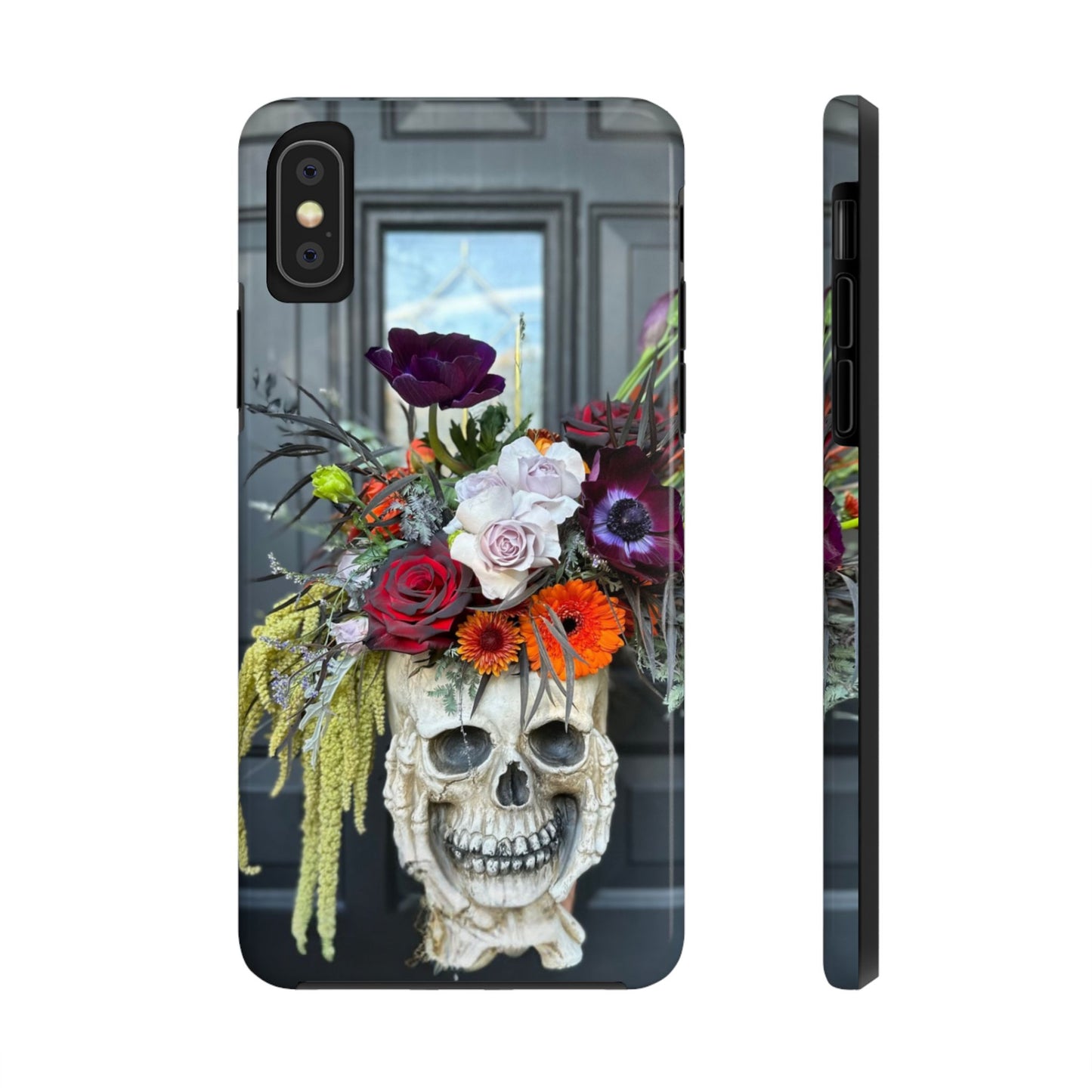Floral Skull Tough Phone Case - Durable Protection with Pink Dahlia Design