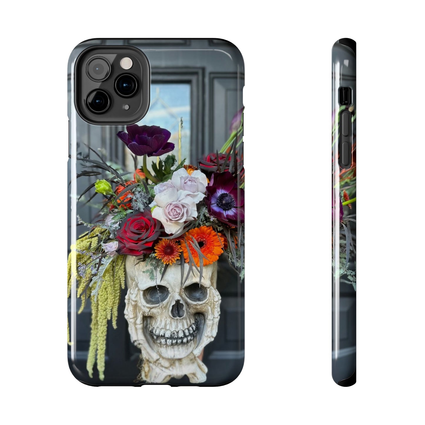 Floral Skull Tough Phone Case - Durable Protection with Pink Dahlia Design