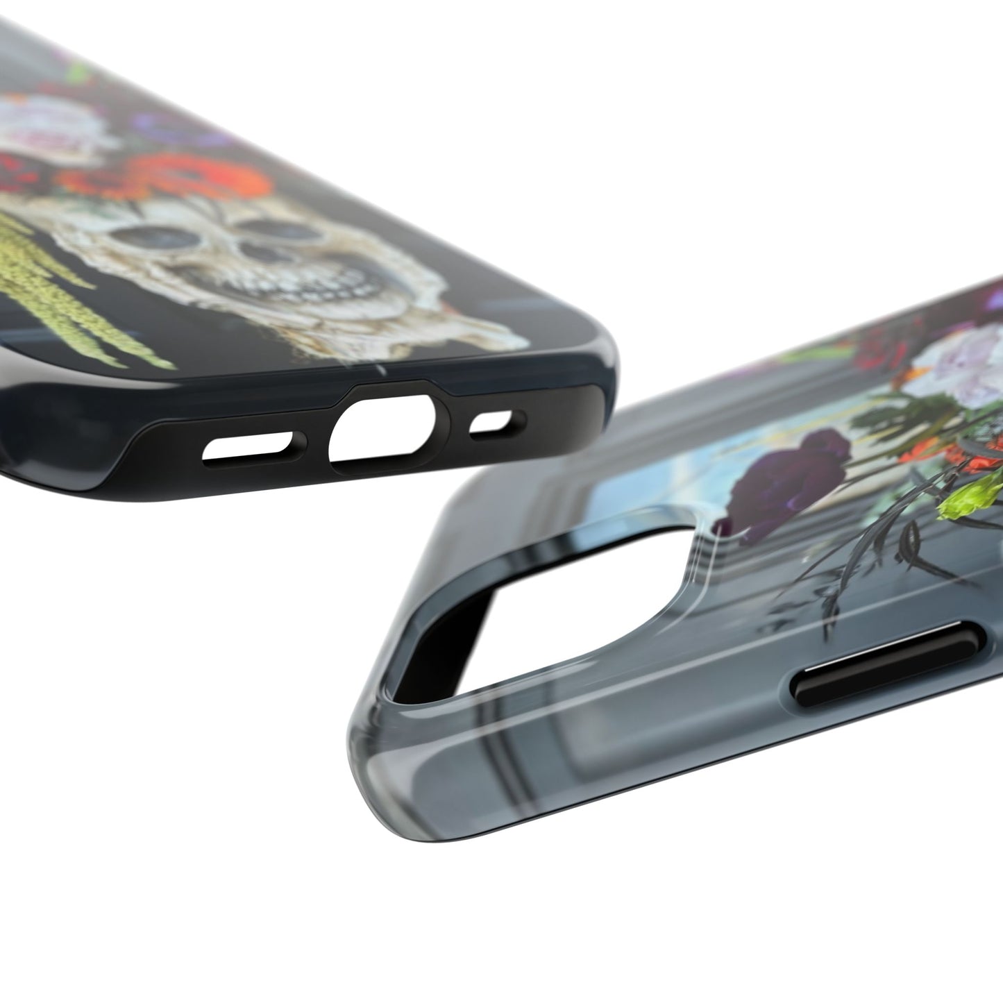 Floral Skull Tough Phone Case - Durable Protection with Pink Dahlia Design