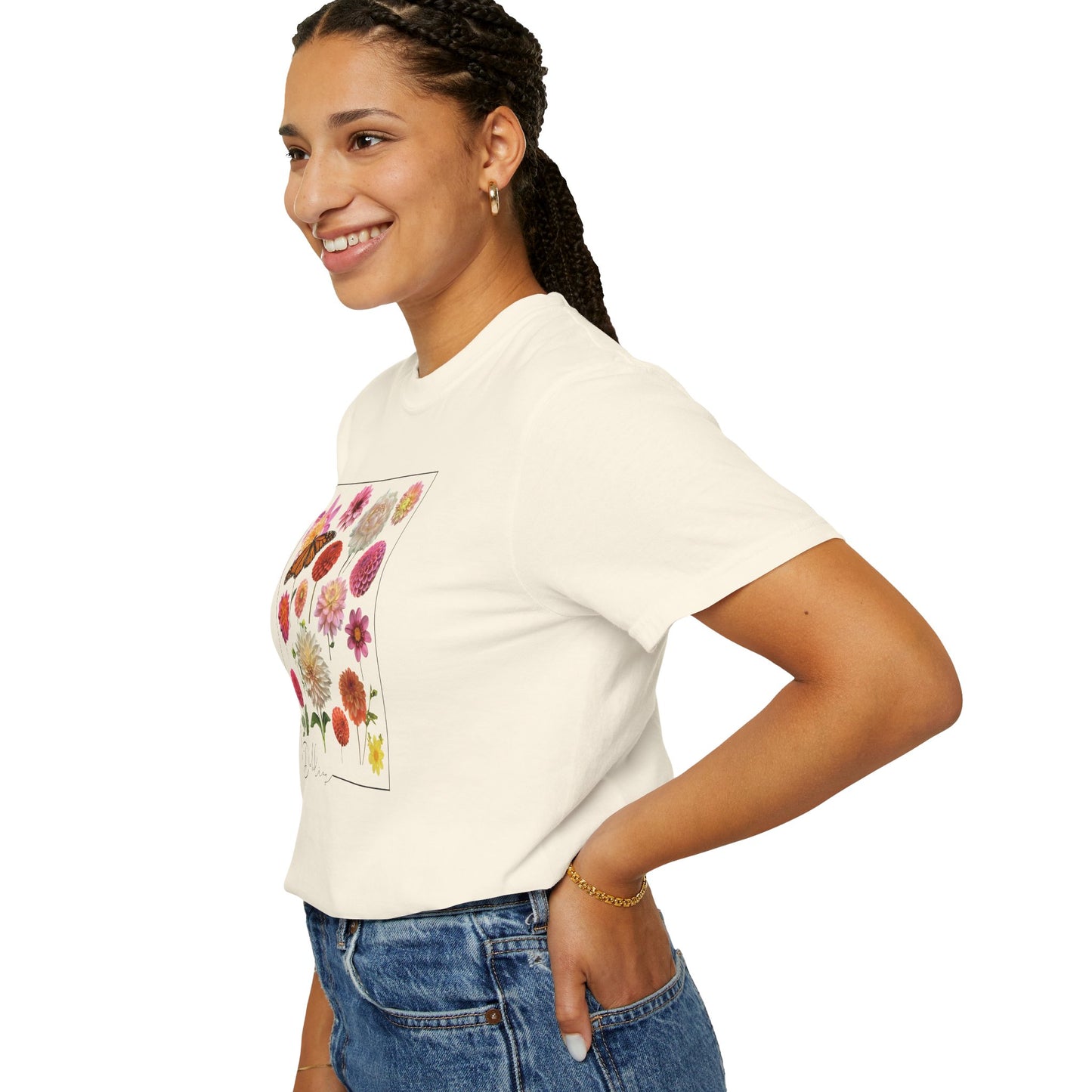 Dahlia Floral Butterfly Unisex Garment-Dyed T-Shirt - Perfect for Spring Celebrations