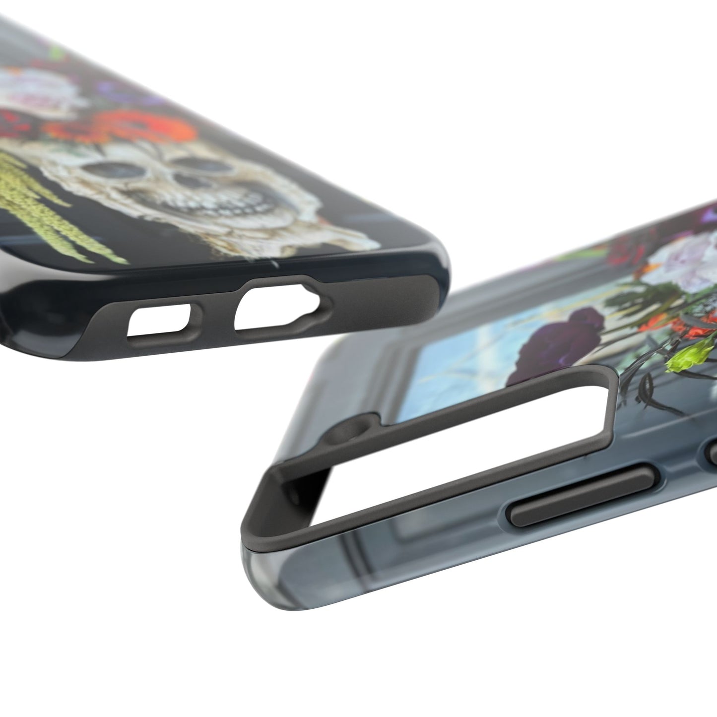 Floral Skull Tough Phone Case - Durable Protection with Pink Dahlia Design