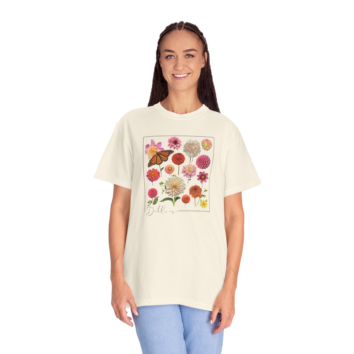 Dahlia Floral Butterfly Unisex Garment-Dyed T-Shirt - Perfect for Spring Celebrations