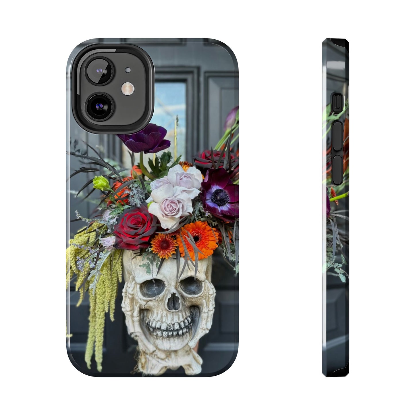 Floral Skull Tough Phone Case - Durable Protection with Pink Dahlia Design