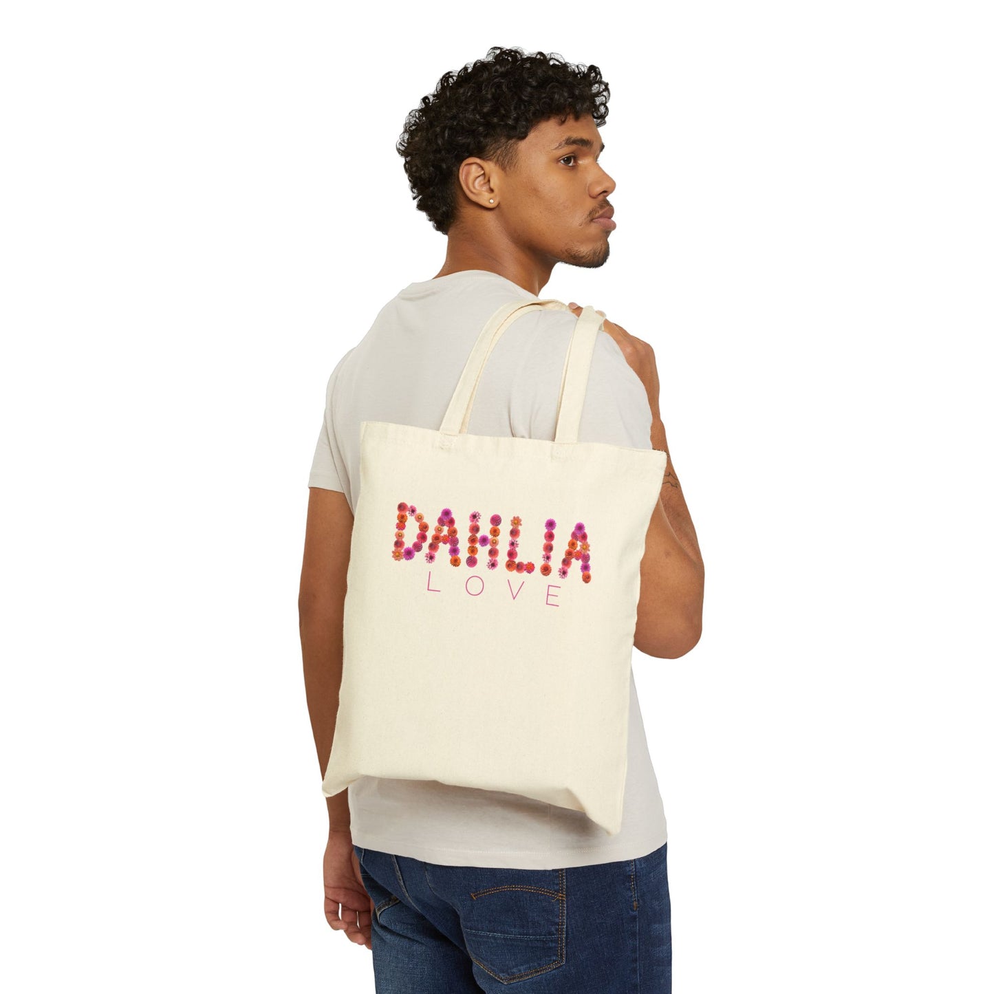 Dahlia Love Tote Bag, Eco-Friendly Cotton Tote, Floral Chic Bag, Perfect for Gardening, Shopping, Birthday, Mother's Day