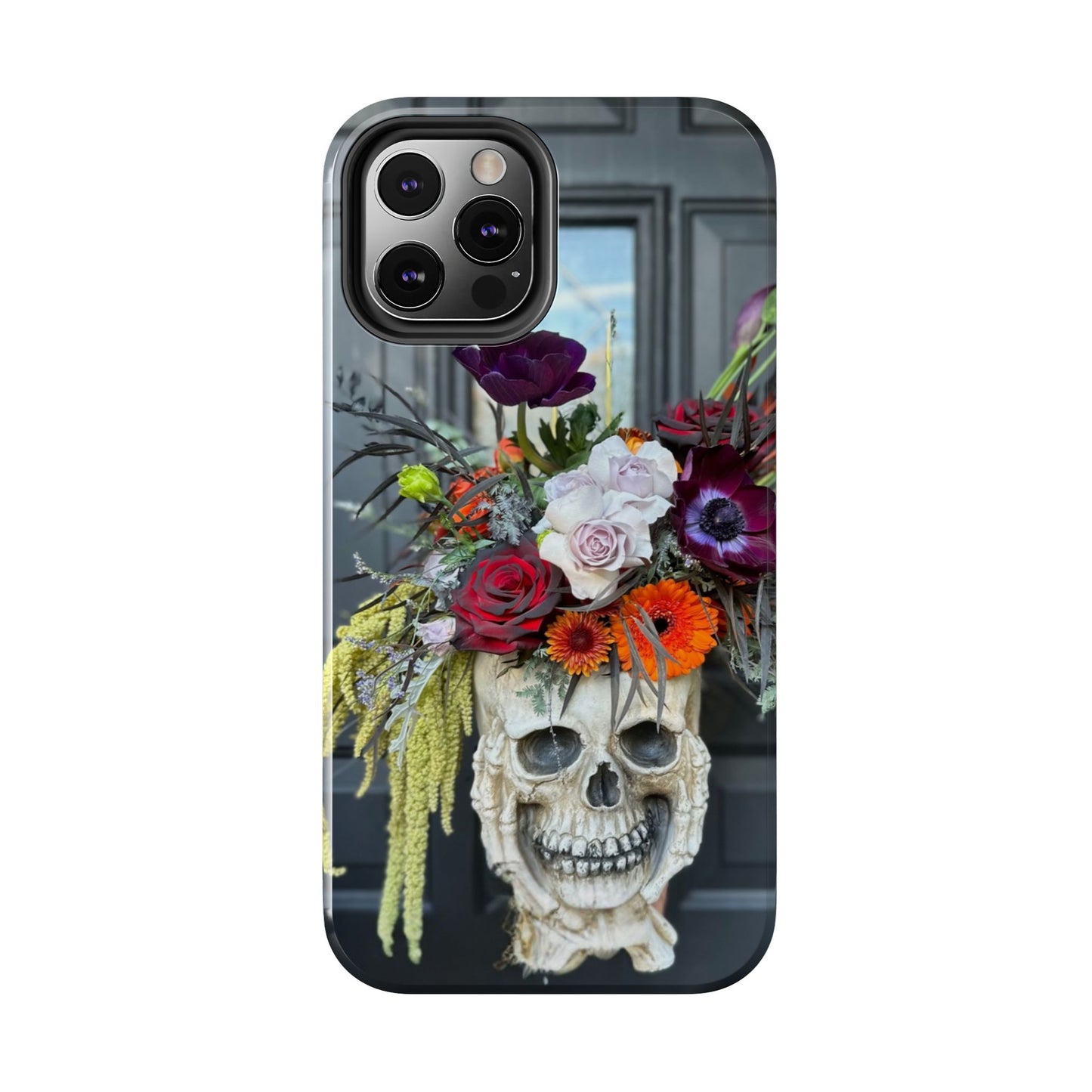 Floral Skull Tough Phone Case - Durable Protection with Pink Dahlia Design