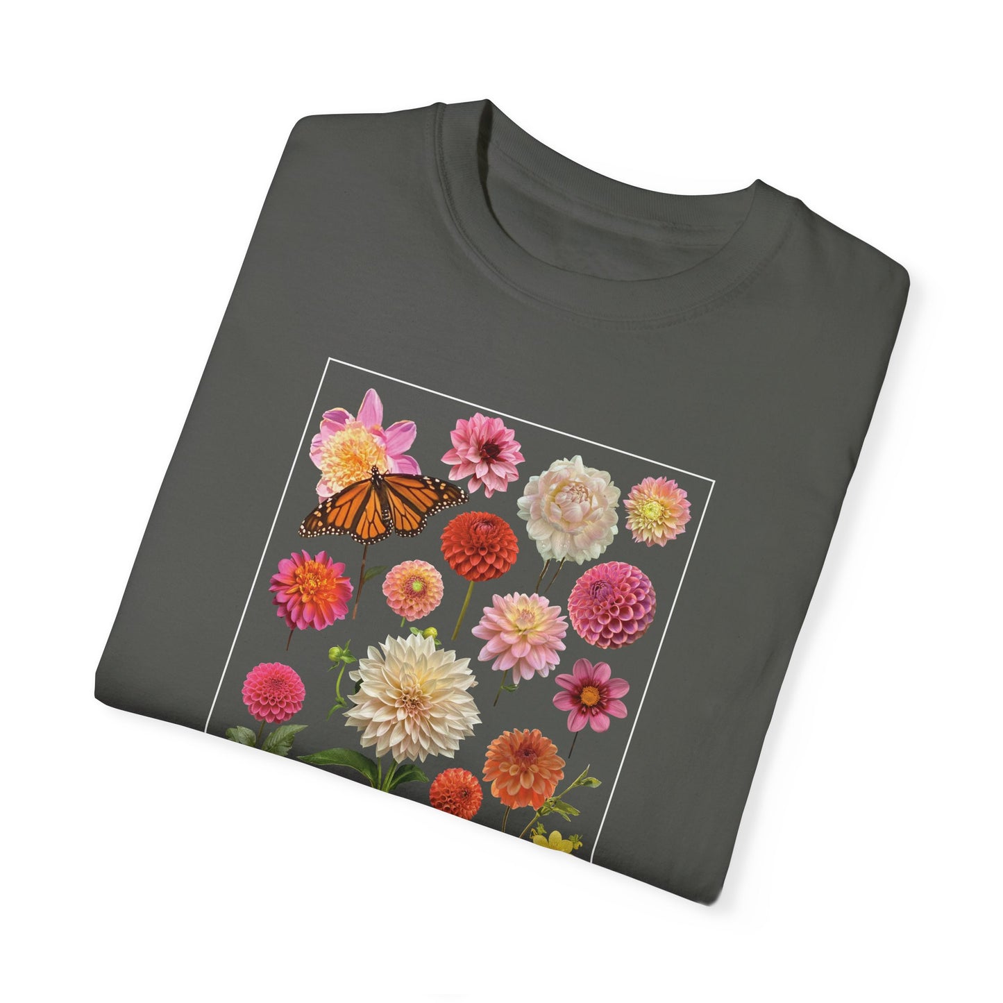 Dahlia Floral Butterfly Unisex Garment-Dyed T-Shirt - Perfect for Spring Celebrations