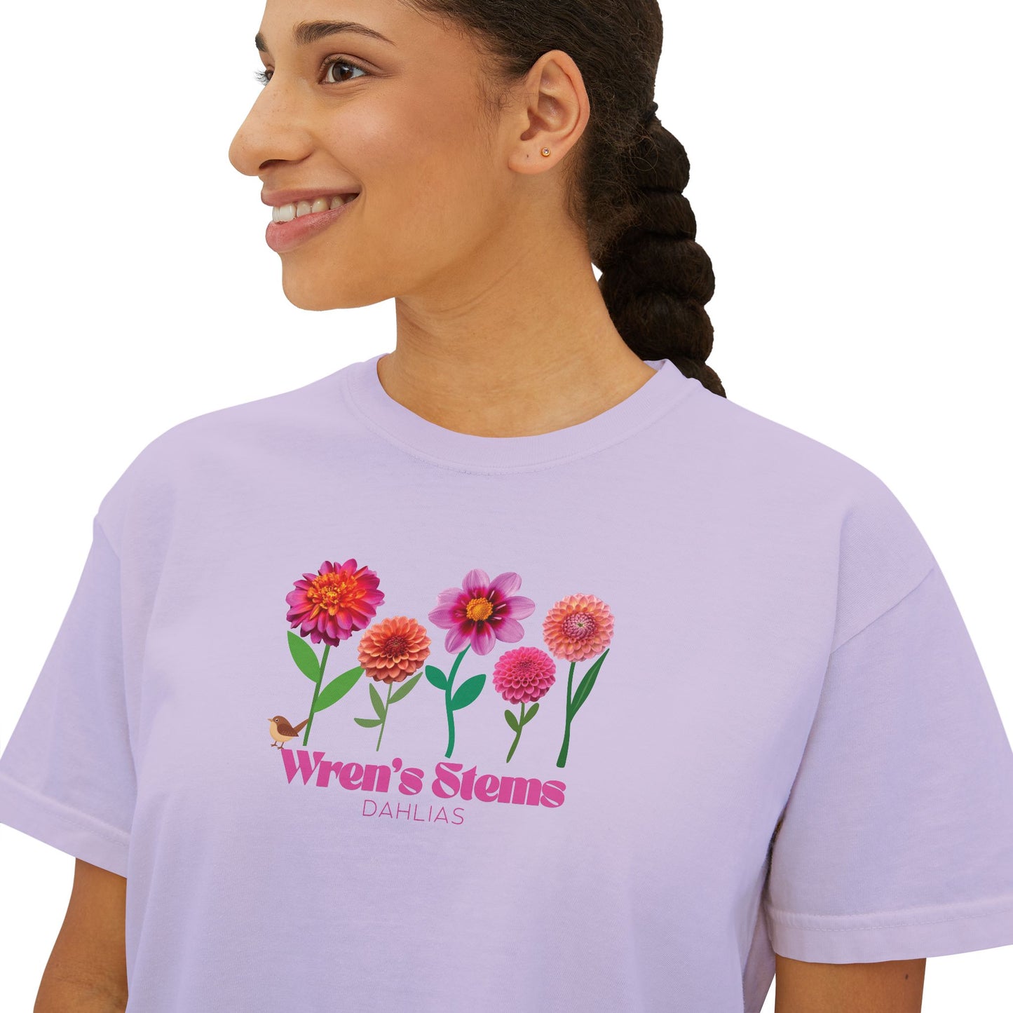 Floral Women's Boxy Tee - Wren's Stems Dahlia Tee