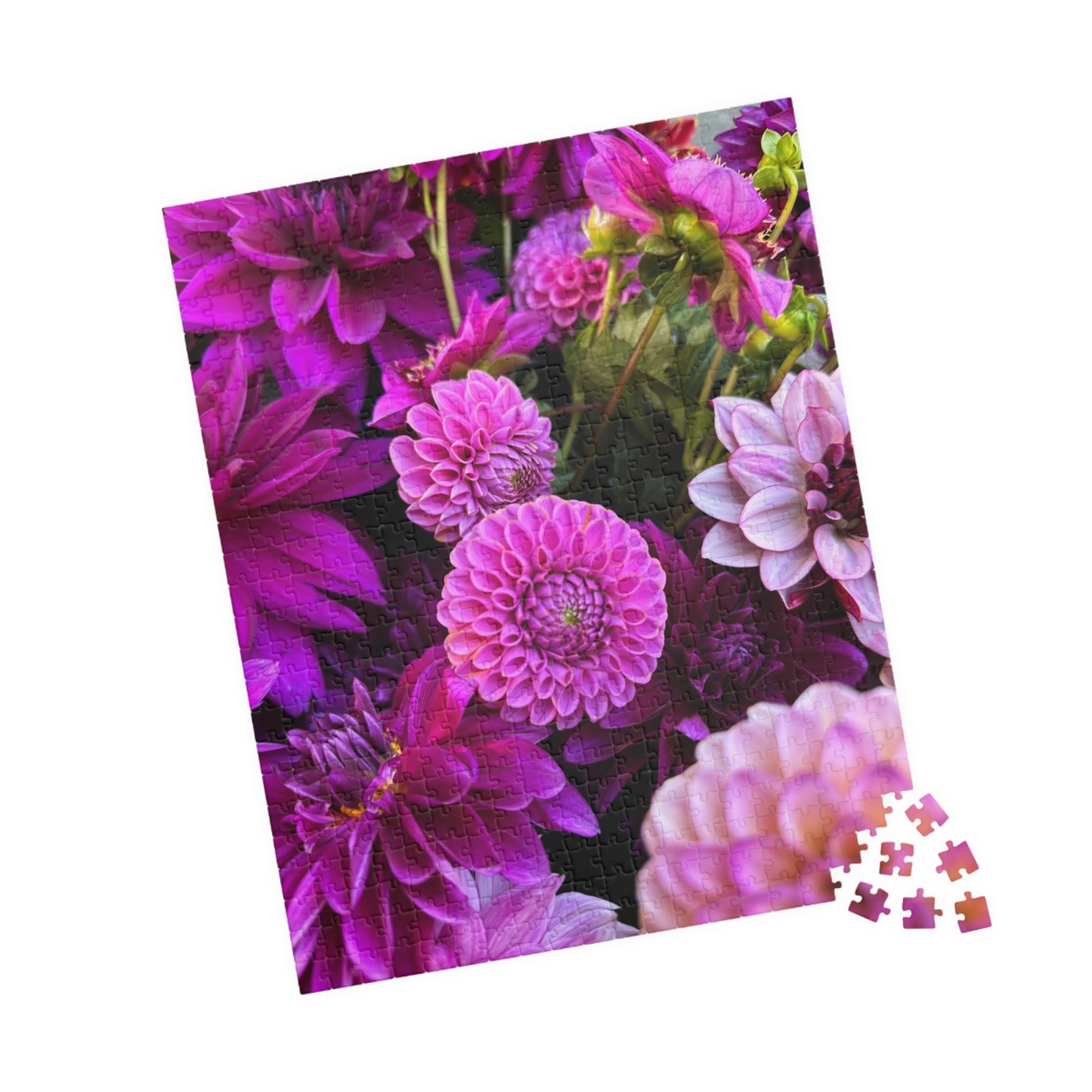 Purple Dahlia Flatlay Floral-themed Puzzle (110, 252, 520, 1014-piece) - Perfect for Relaxation and Family Bonding