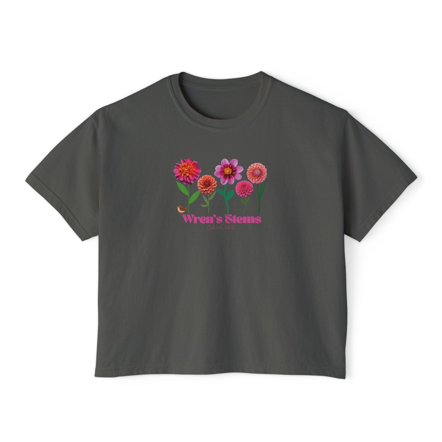 Floral Women's Boxy Tee - Wren's Stems Dahlia Tee