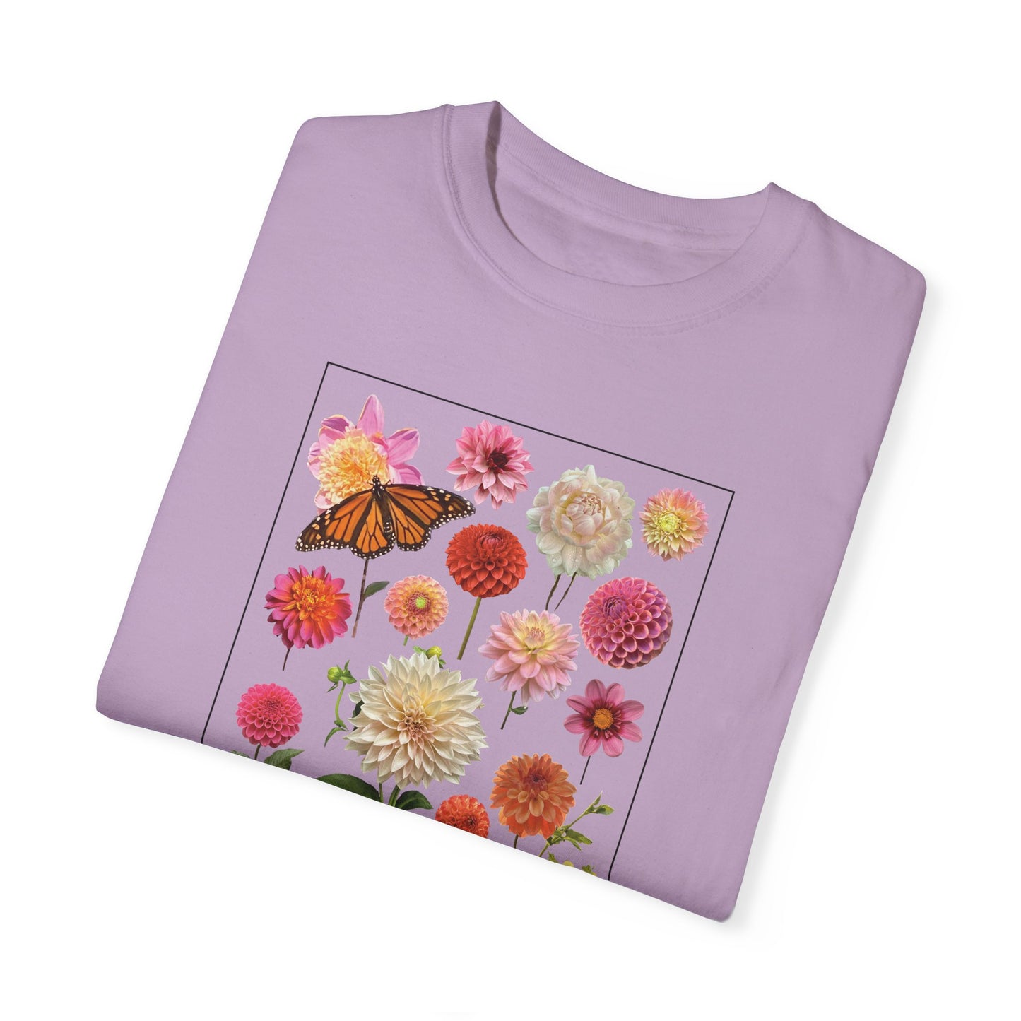 Dahlia Floral Butterfly Unisex Garment-Dyed T-Shirt - Perfect for Spring Celebrations