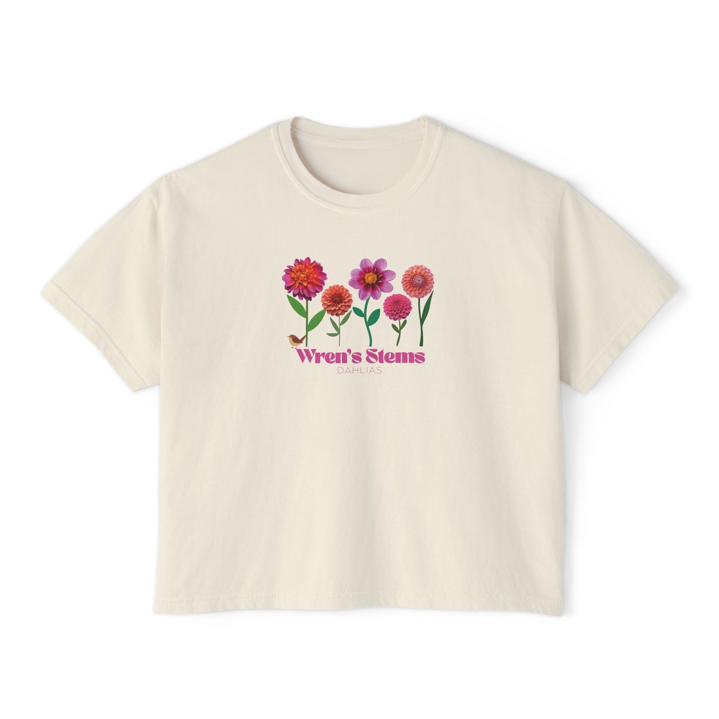 Floral Women's Boxy Tee - Wren's Stems Dahlia Tee