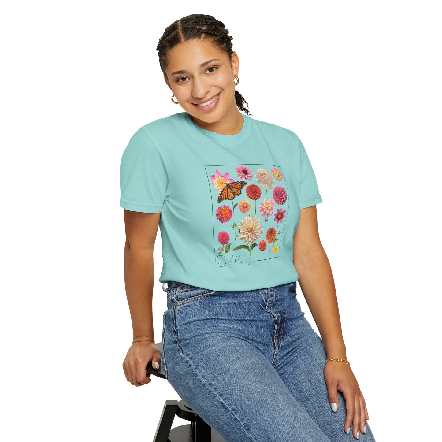Dahlia Floral Butterfly Unisex Garment-Dyed T-Shirt - Perfect for Spring Celebrations
