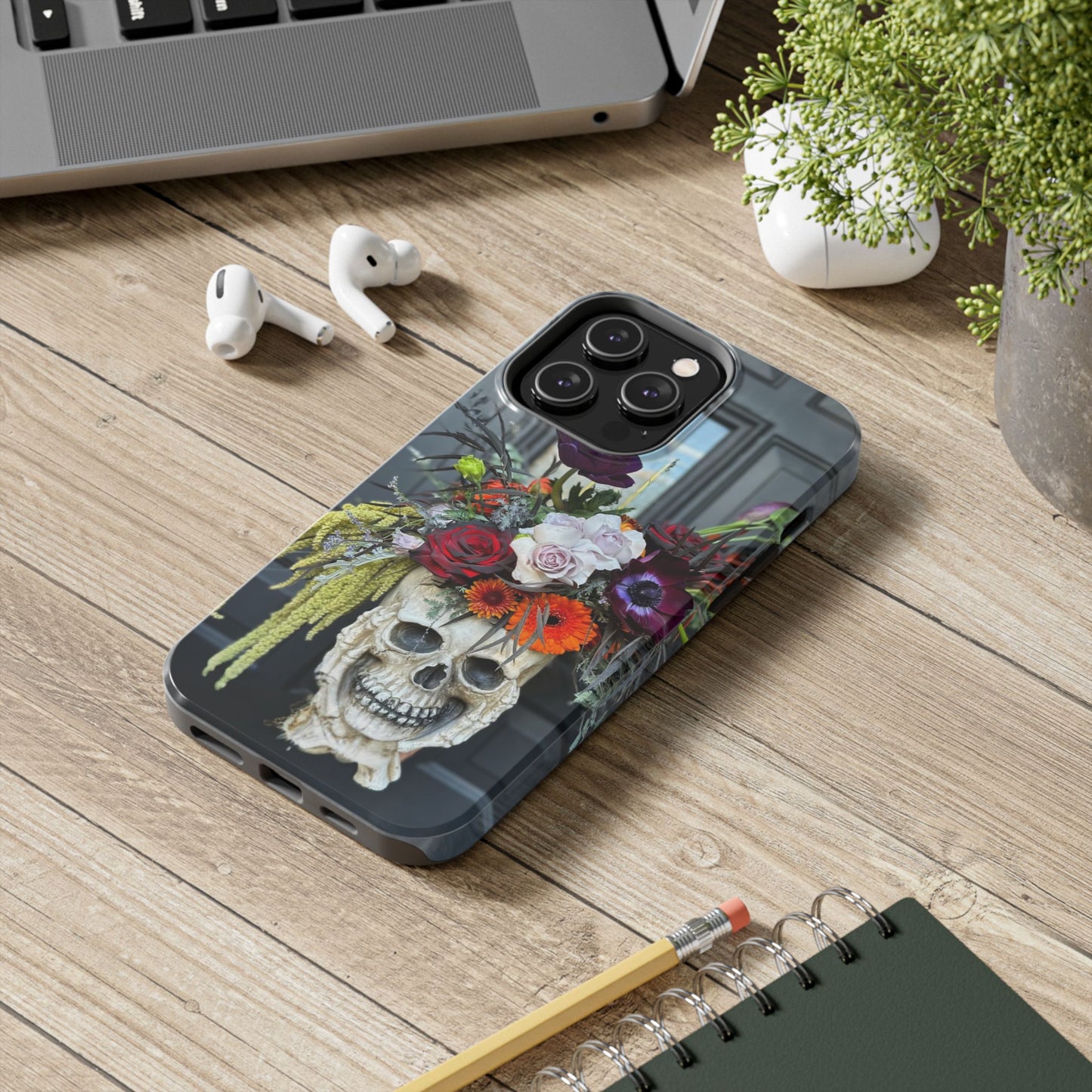 Floral Skull Tough Phone Case - Durable Protection with Pink Dahlia Design