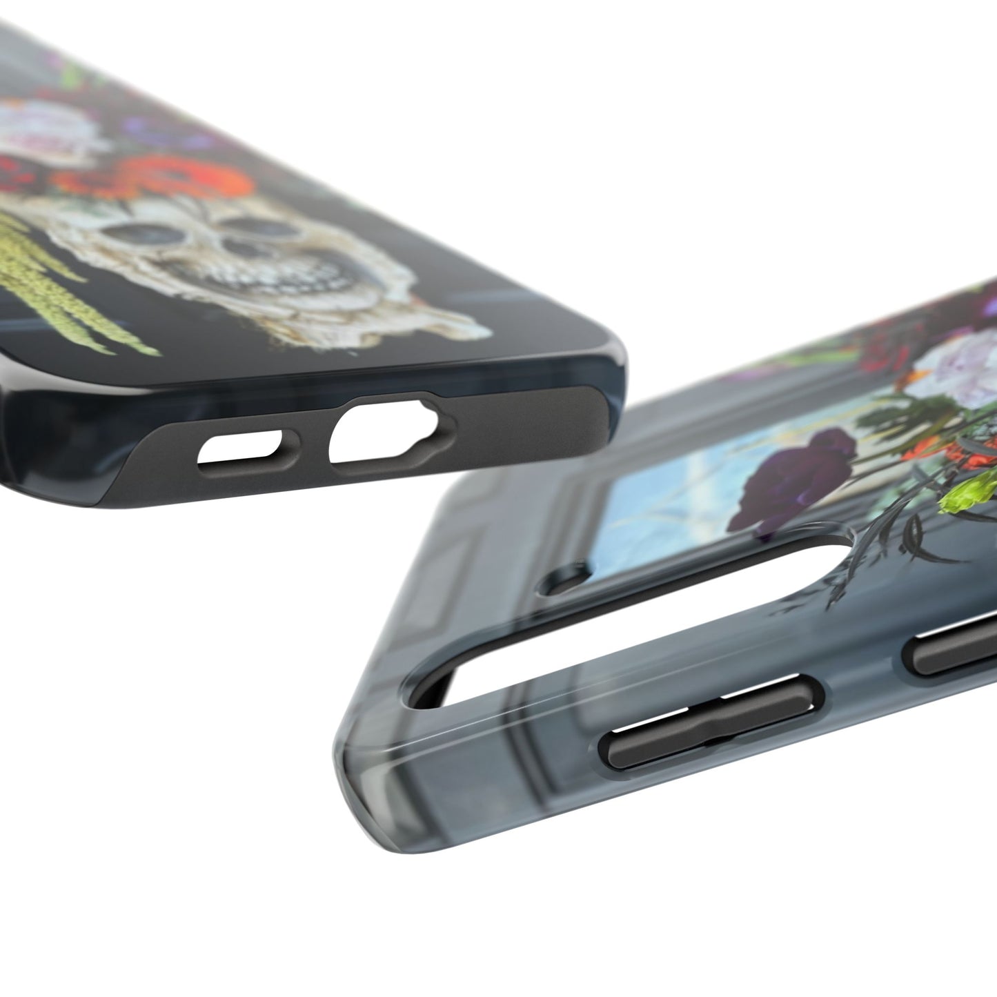 Floral Skull Tough Phone Case - Durable Protection with Pink Dahlia Design