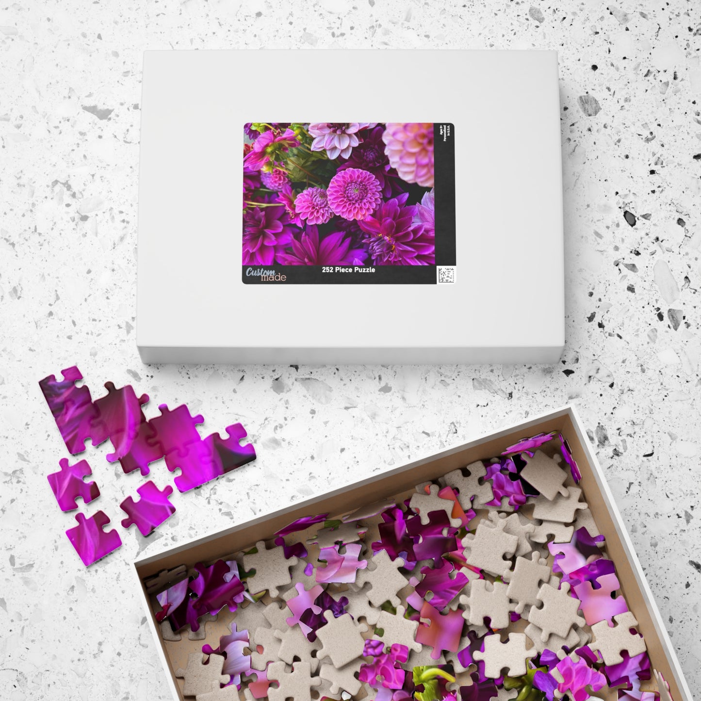 Purple Dahlia Flatlay Floral-themed Puzzle (110, 252, 520, 1014-piece) - Perfect for Relaxation and Family Bonding