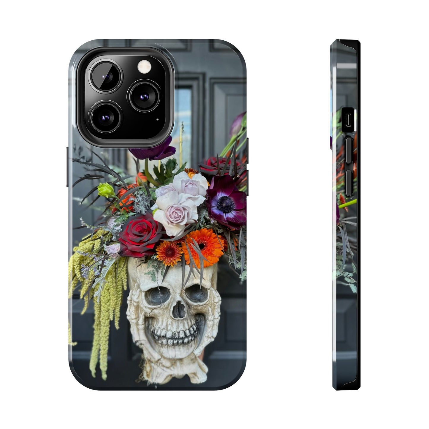 Floral Skull Tough Phone Case - Durable Protection with Pink Dahlia Design