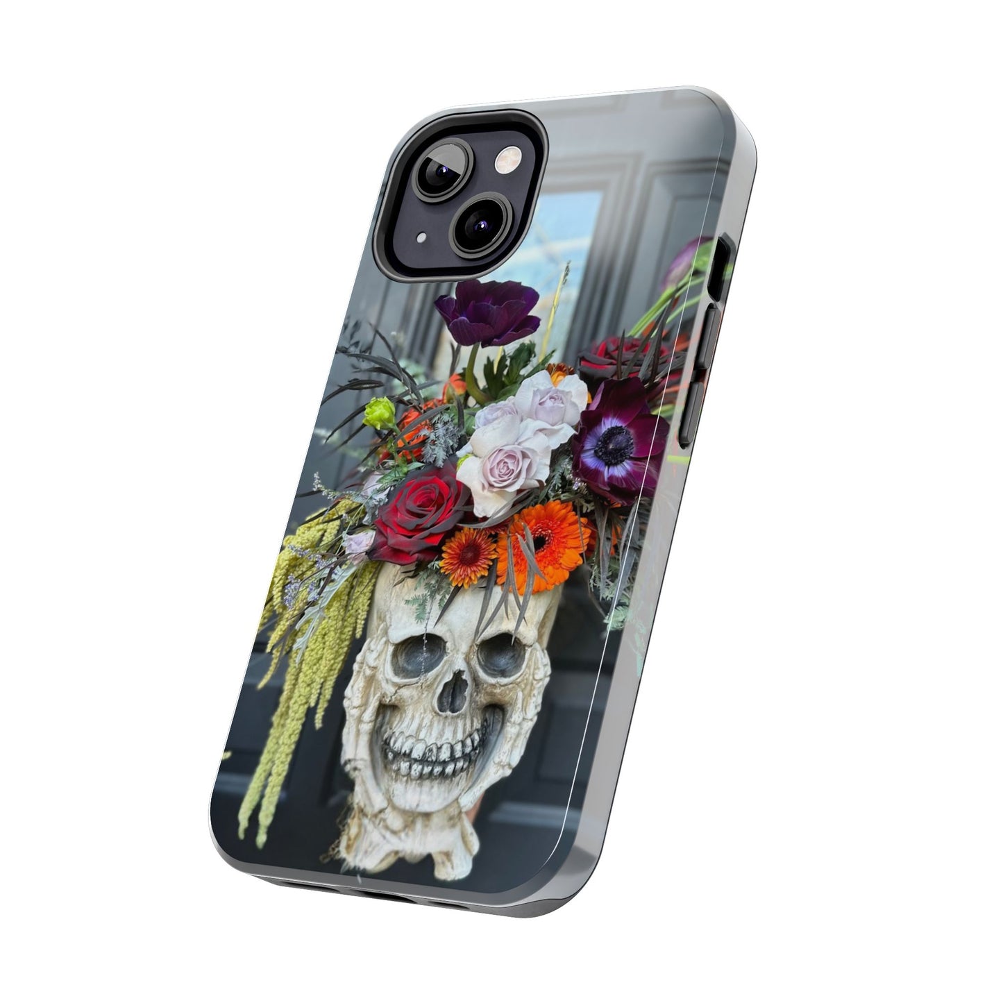 Floral Skull Tough Phone Case - Durable Protection with Pink Dahlia Design