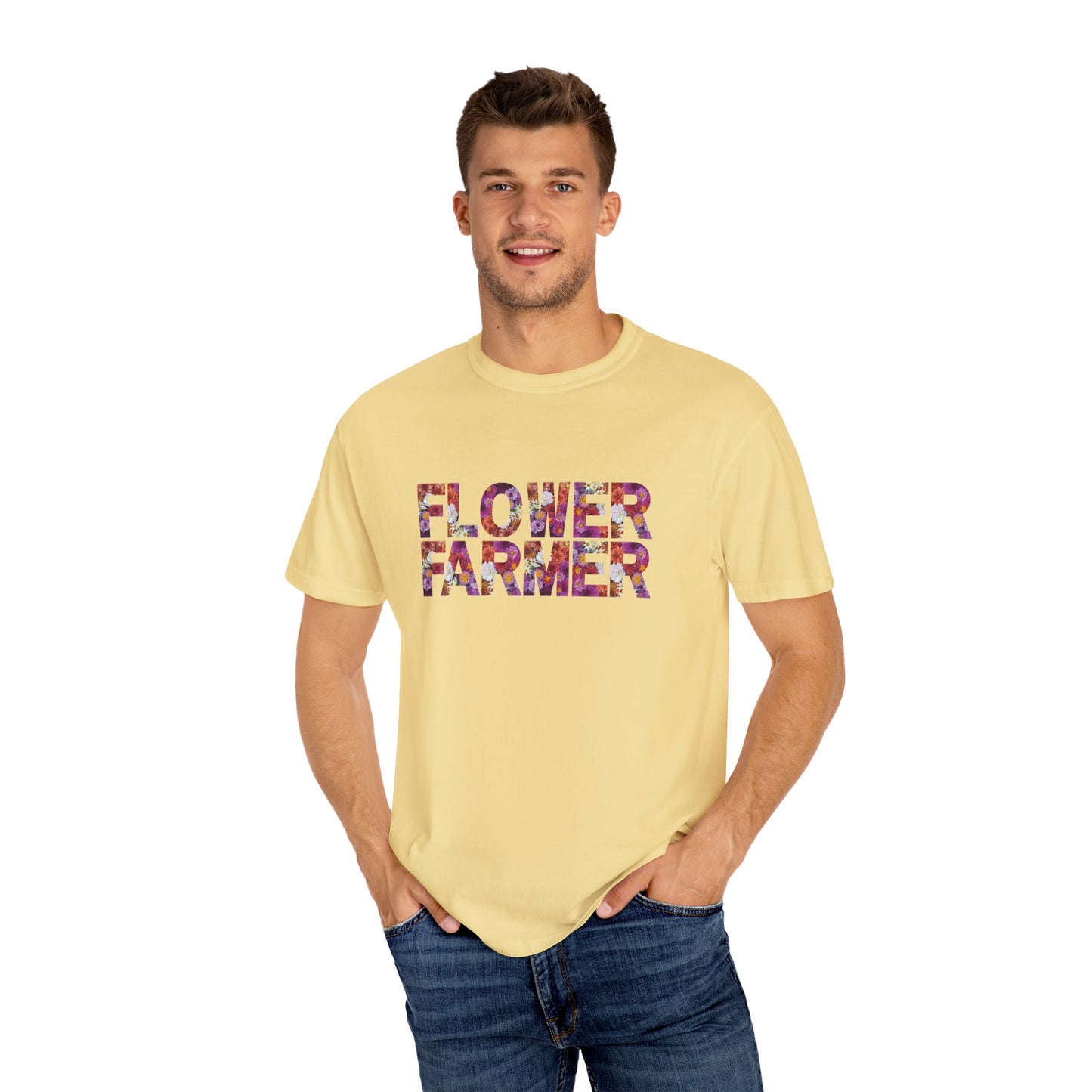 Dahlia Flower Farmer T-shirt, Unisex Garment-Dyed Tee