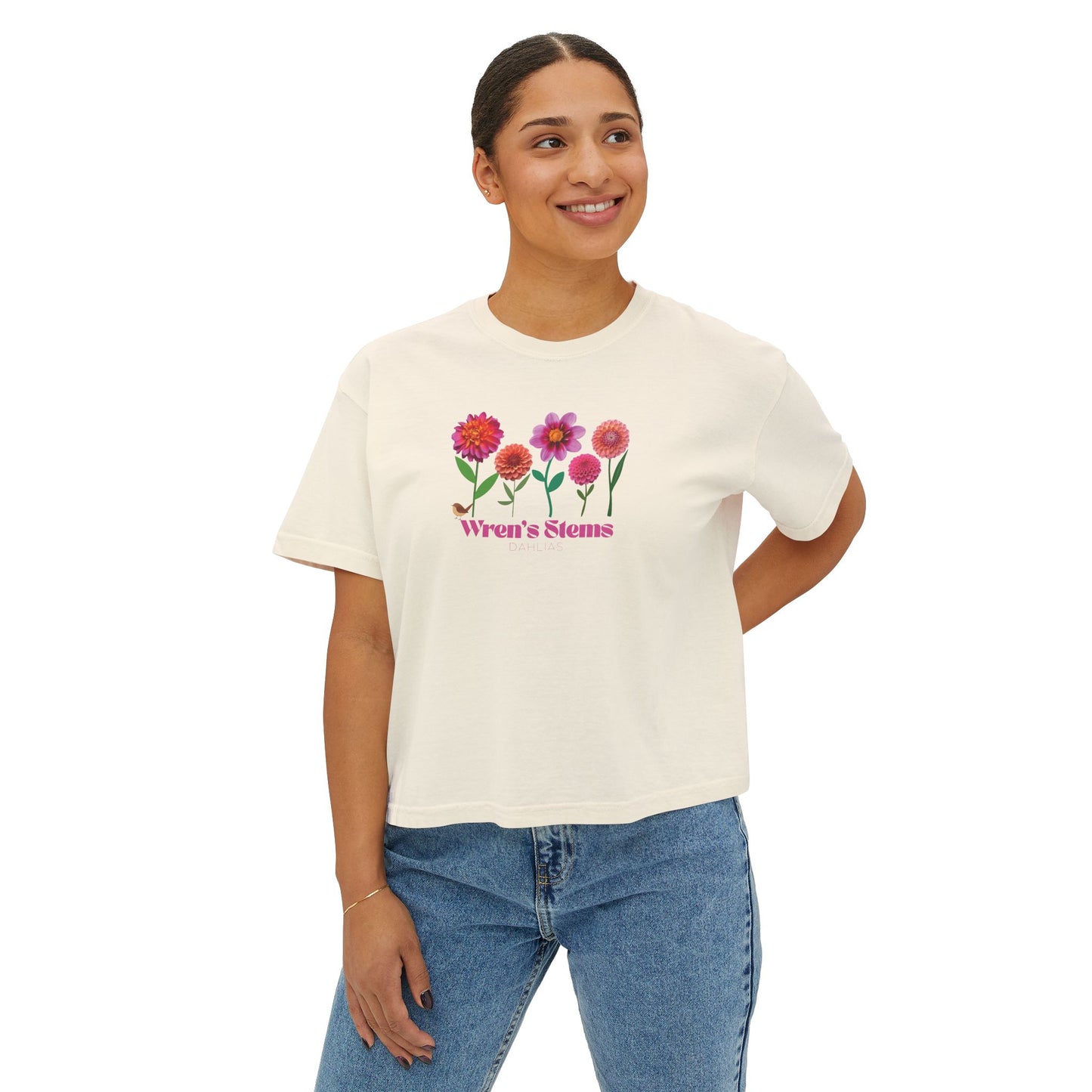 Floral Women's Boxy Tee - Wren's Stems Dahlia Tee