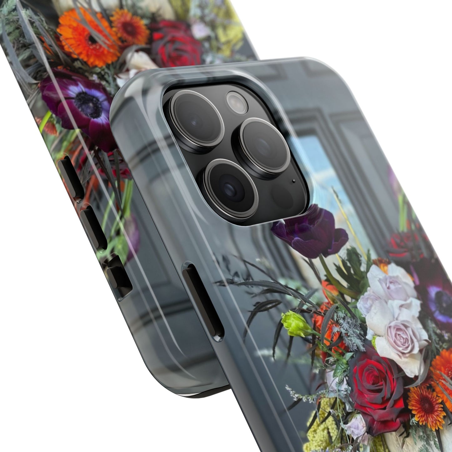 Floral Skull Tough Phone Case - Durable Protection with Pink Dahlia Design