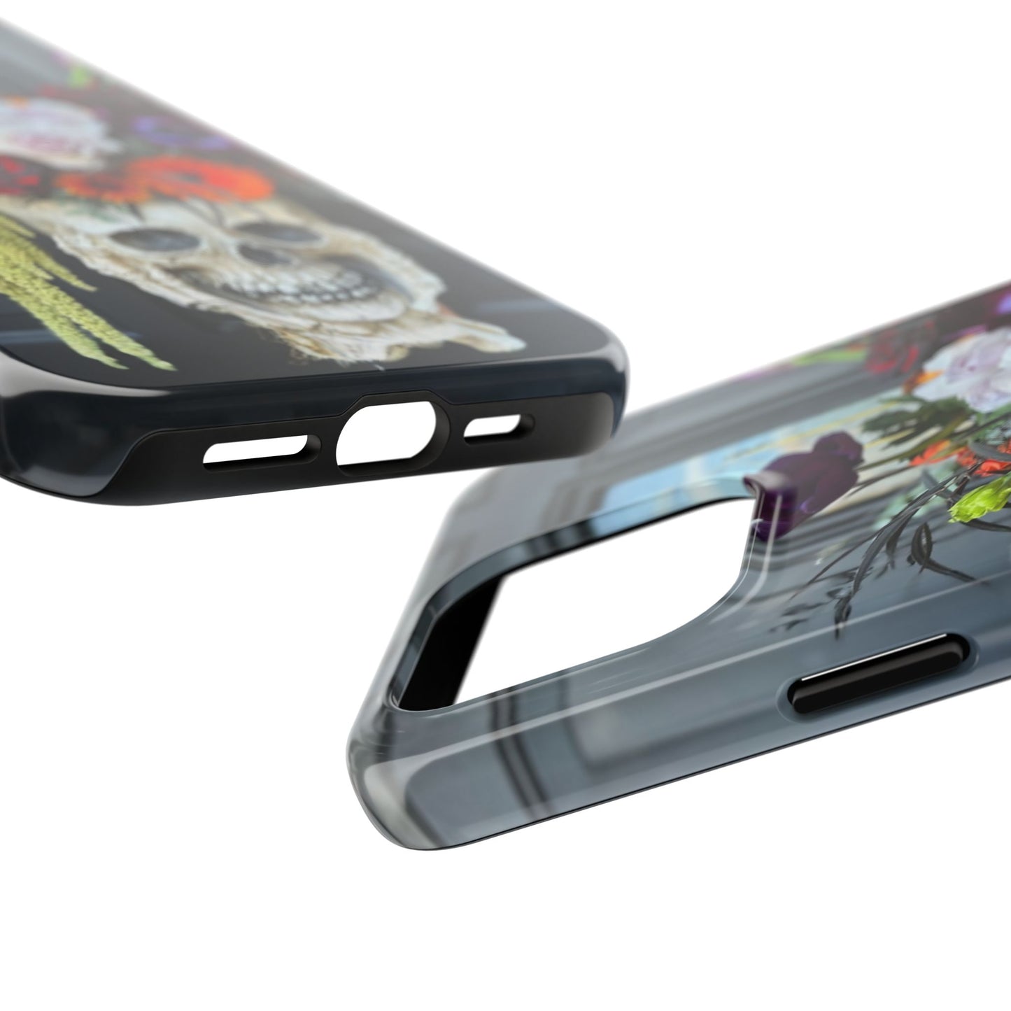 Floral Skull Tough Phone Case - Durable Protection with Pink Dahlia Design